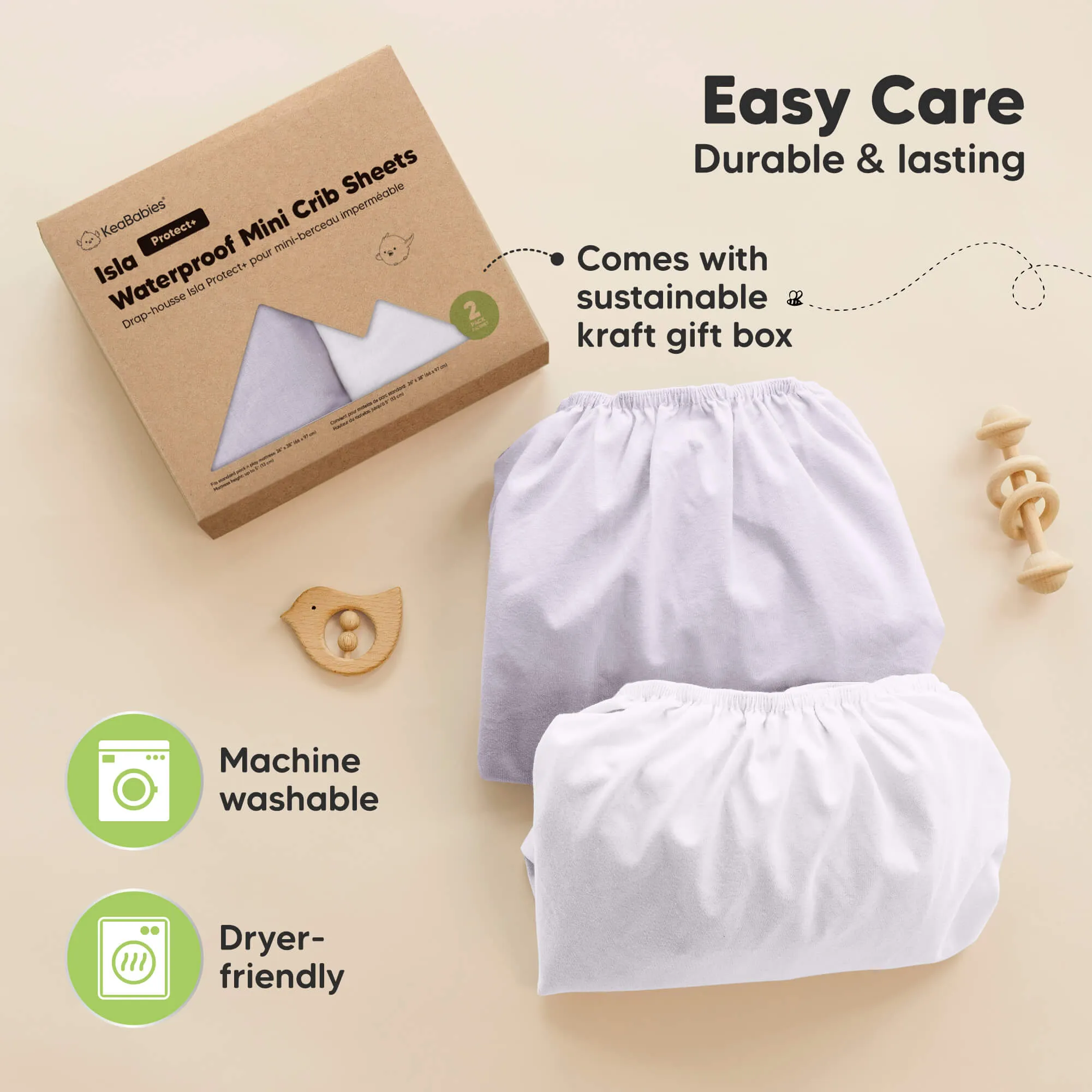 2-Pack Isla [Protect ] Waterproof Mini Crib Sheets (Lilac)
