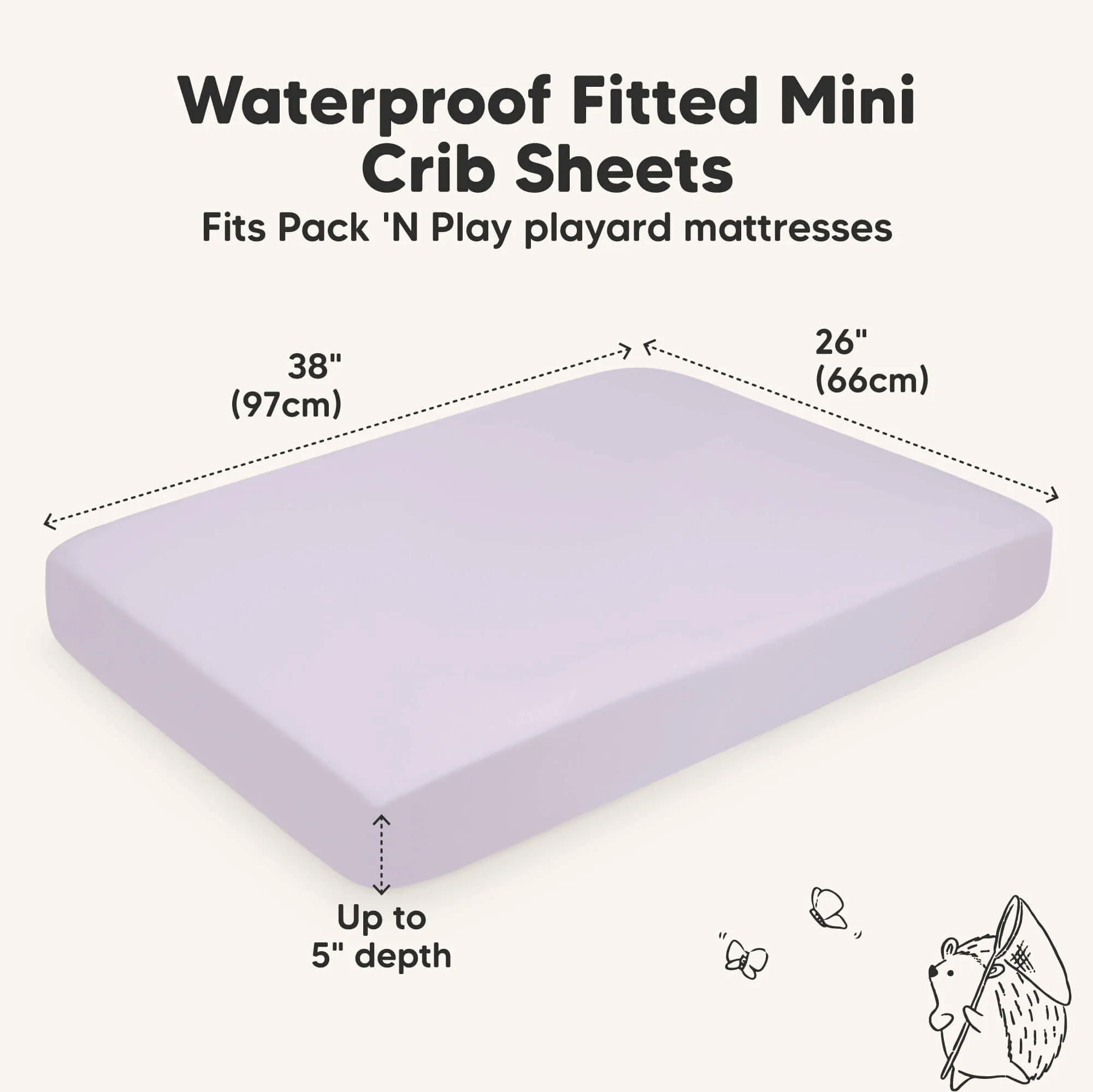 2-Pack Isla [Protect ] Waterproof Mini Crib Sheets (Lilac)
