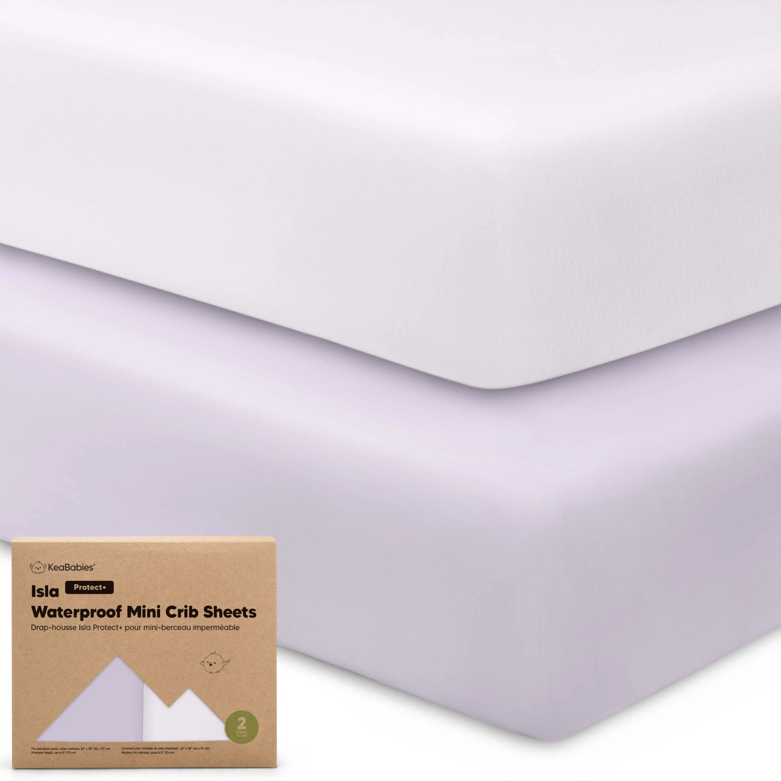 2-Pack Isla [Protect ] Waterproof Mini Crib Sheets (Lilac)