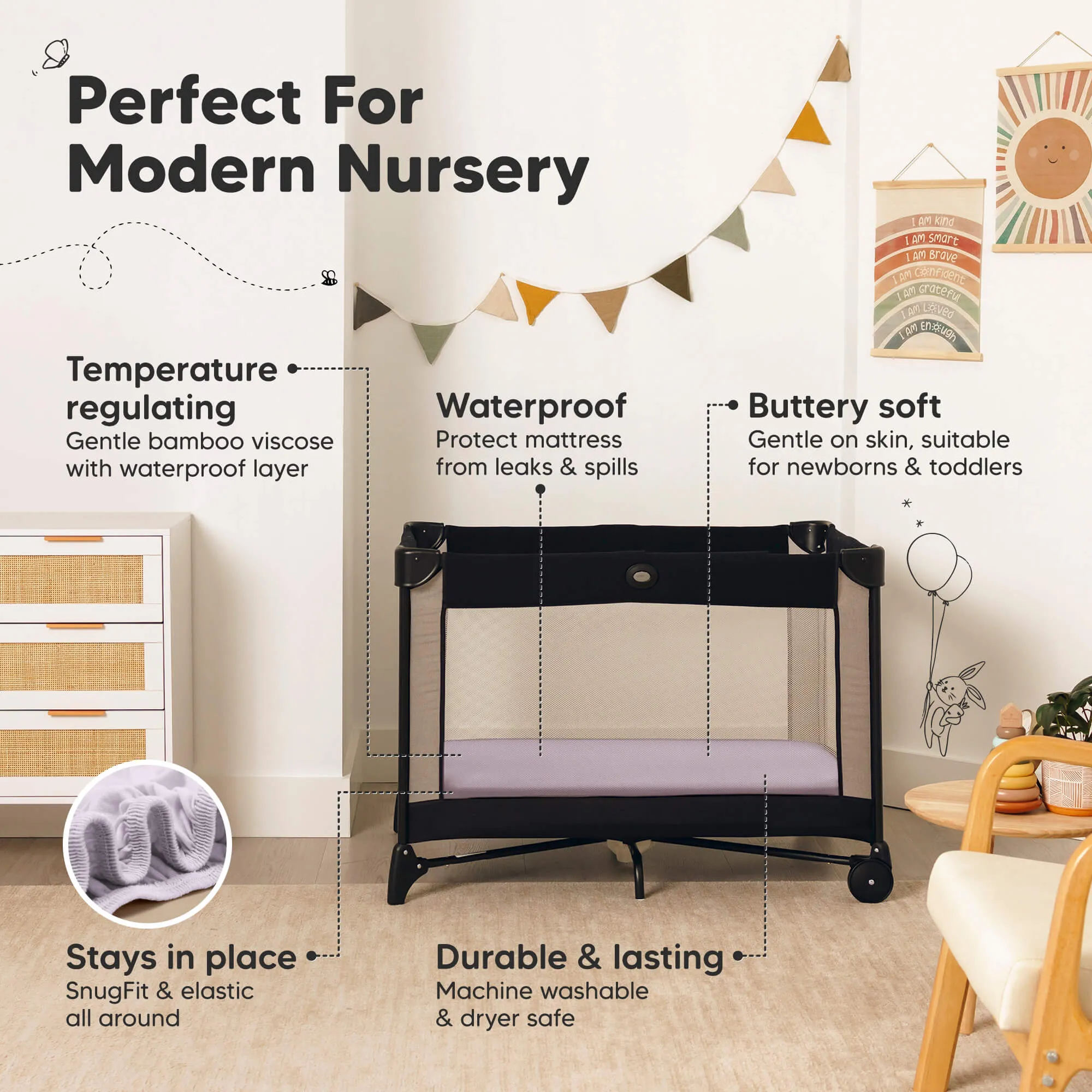 2-Pack Isla [Protect ] Waterproof Mini Crib Sheets (Lilac)