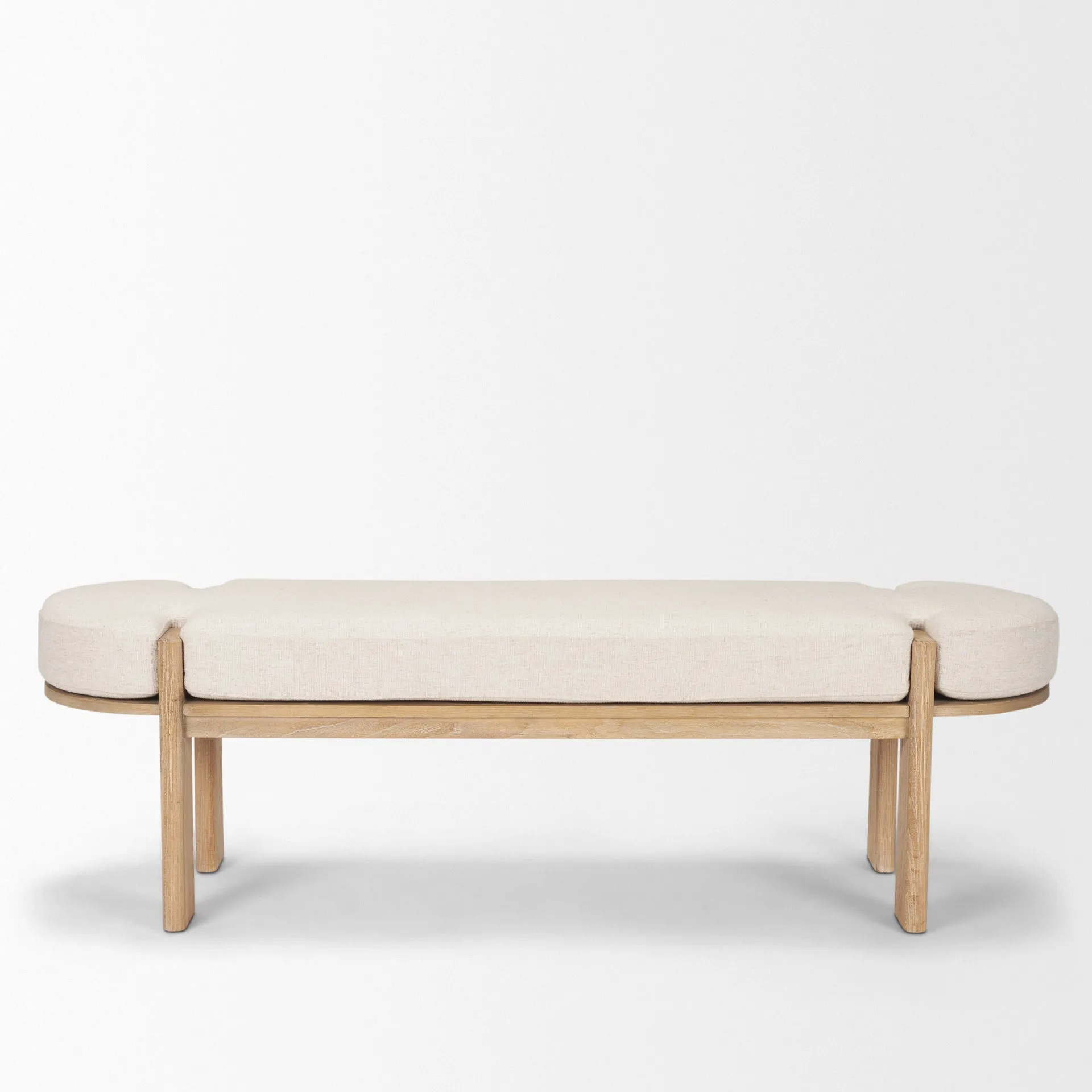 Althea Light Brown Wood | Oatmeal Fabric Bench