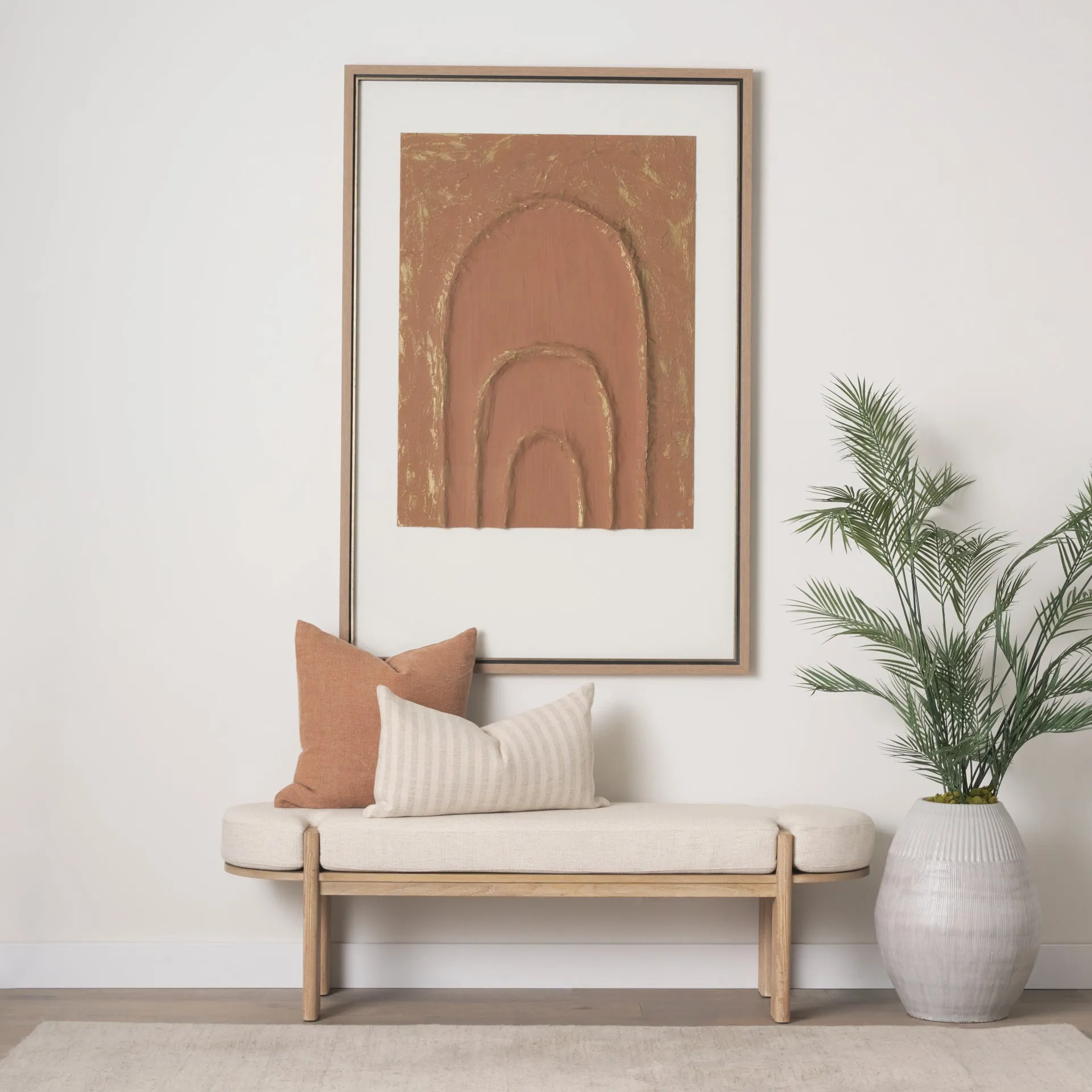 Althea Light Brown Wood | Oatmeal Fabric Bench