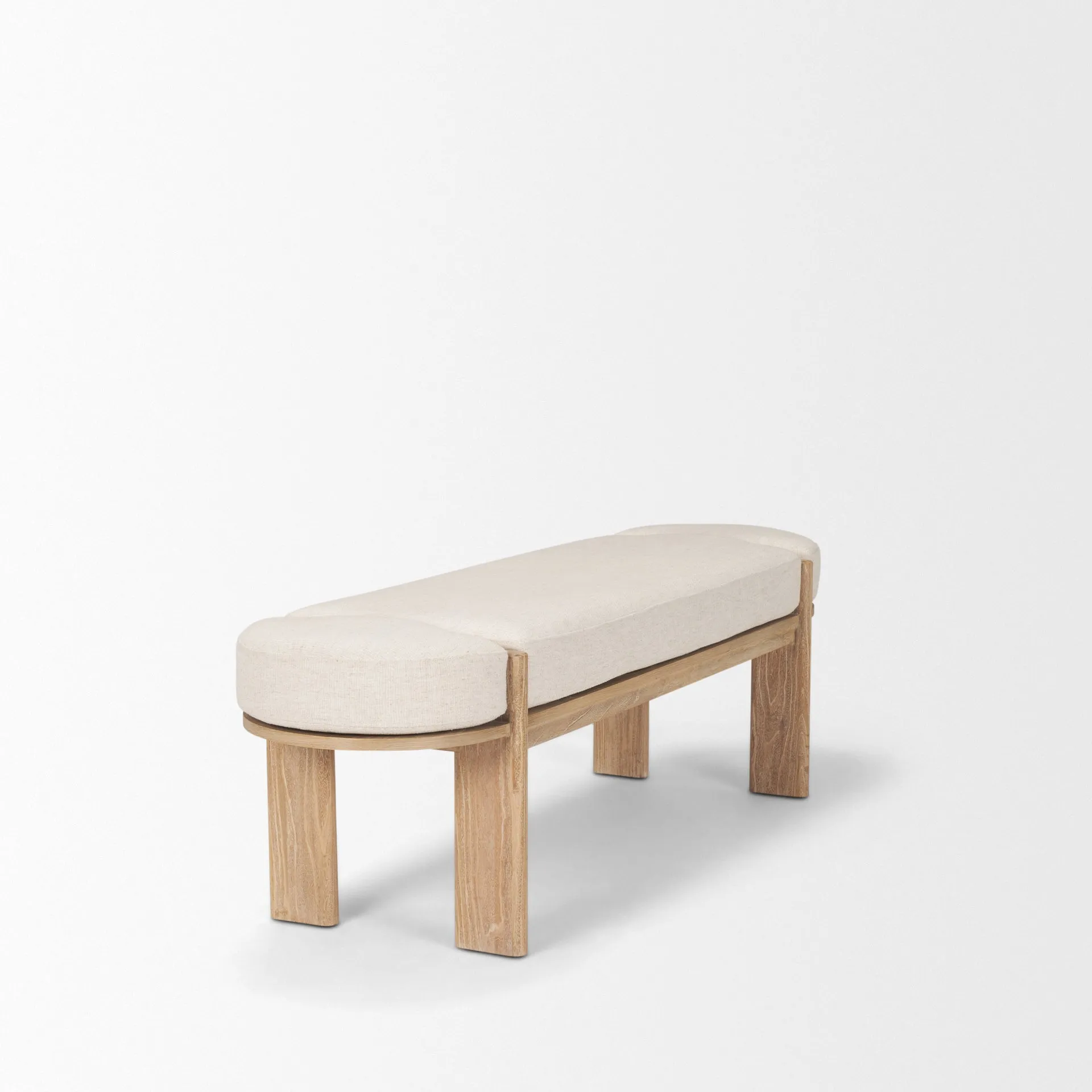 Althea Light Brown Wood | Oatmeal Fabric Bench