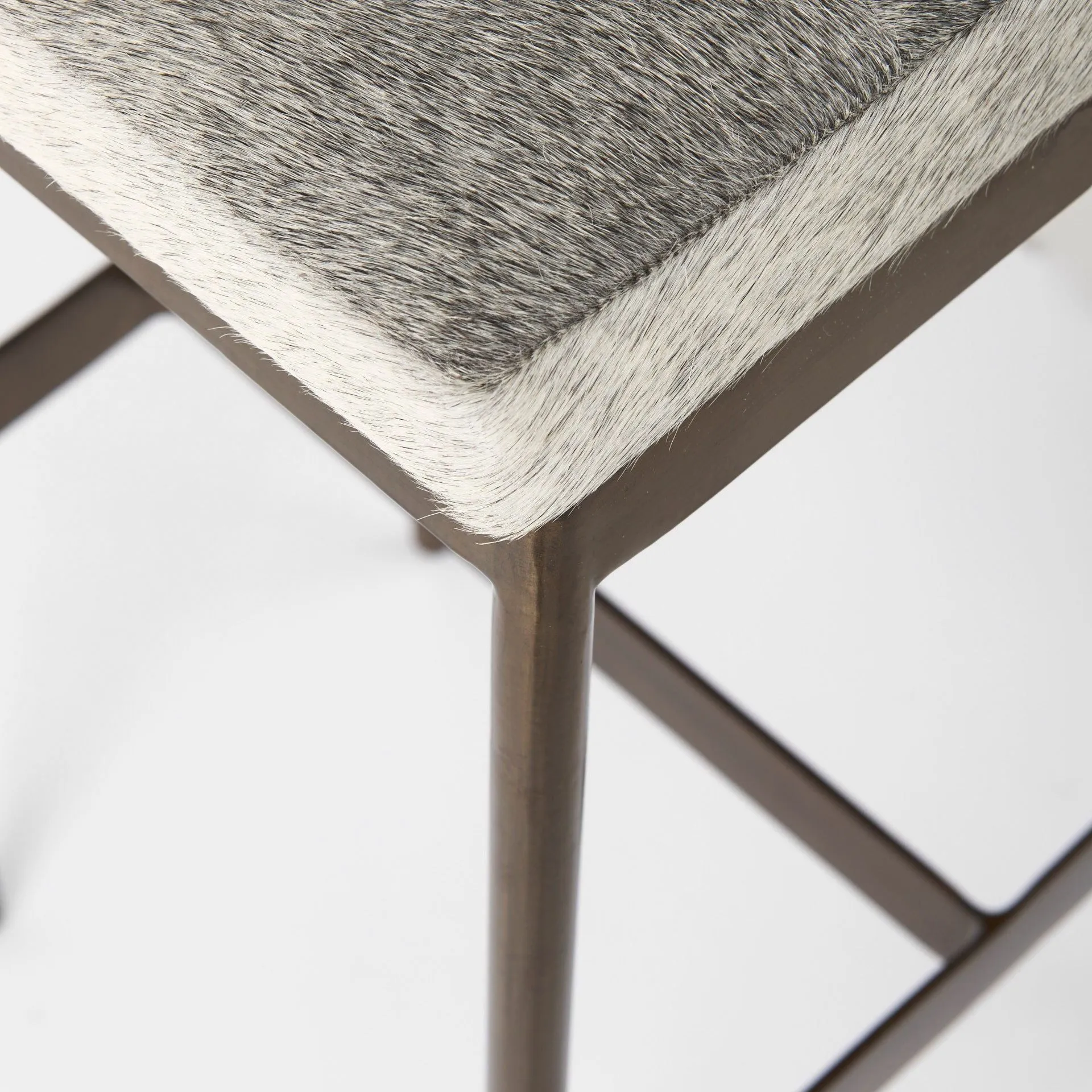 Arjun Gray Hair-On-Hide | Gold Metal | Bar Stool