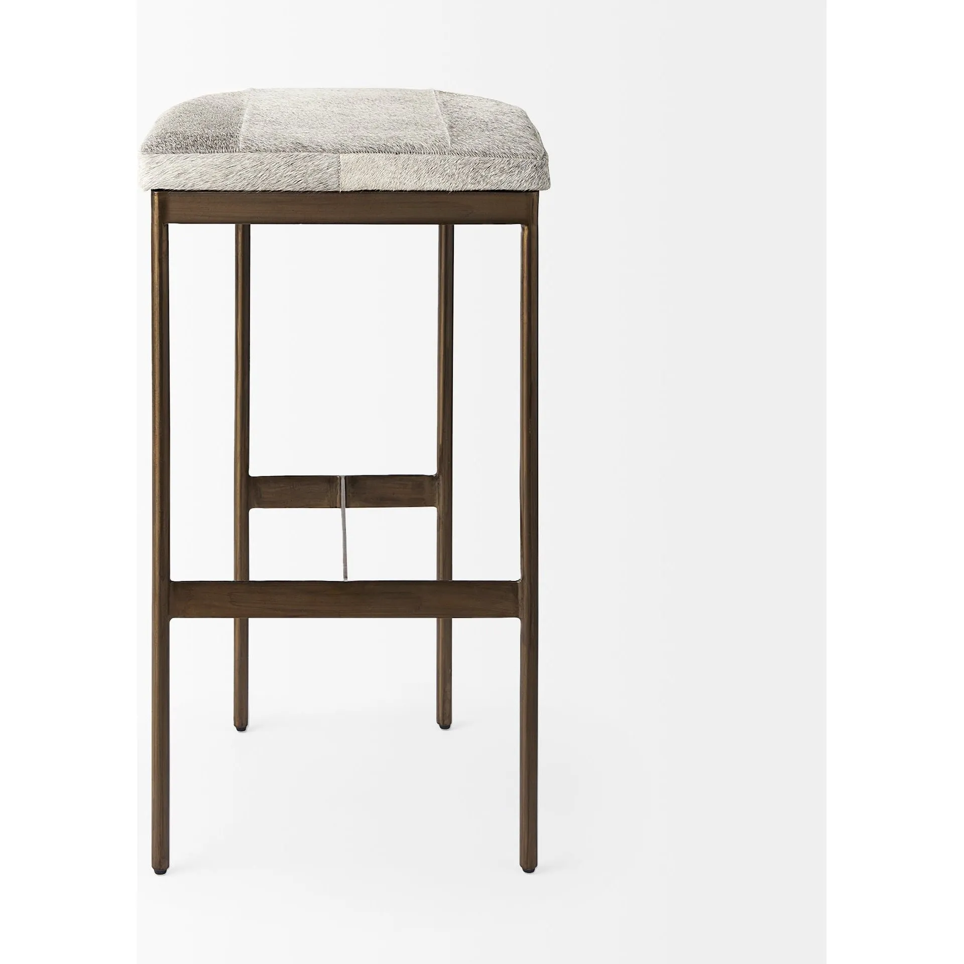 Arjun Gray Hair-On-Hide | Gold Metal | Bar Stool