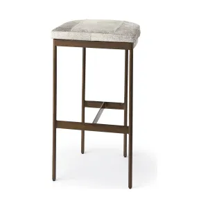 Arjun Gray Hair-On-Hide | Gold Metal | Bar Stool