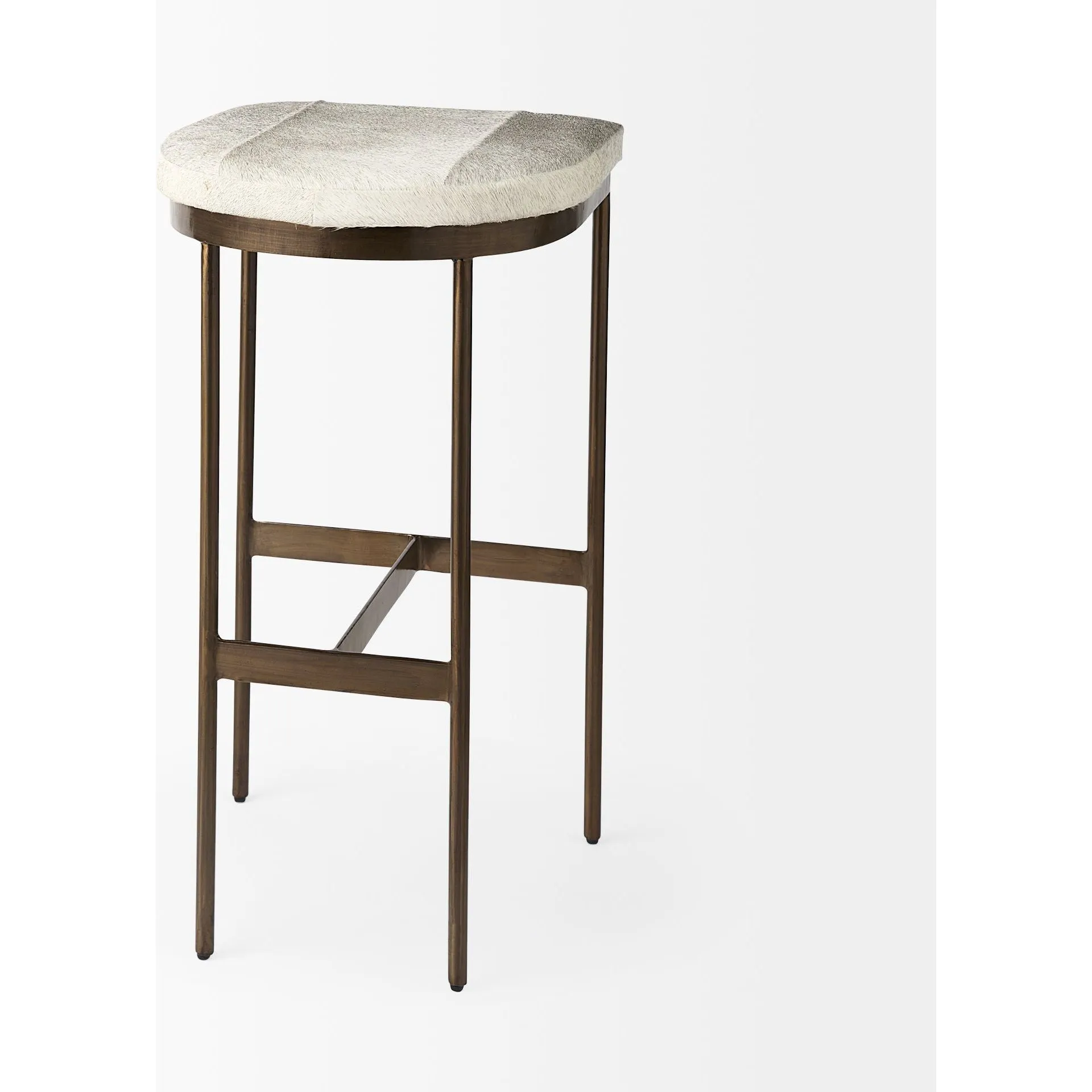 Arjun Gray Hair-On-Hide | Gold Metal | Bar Stool