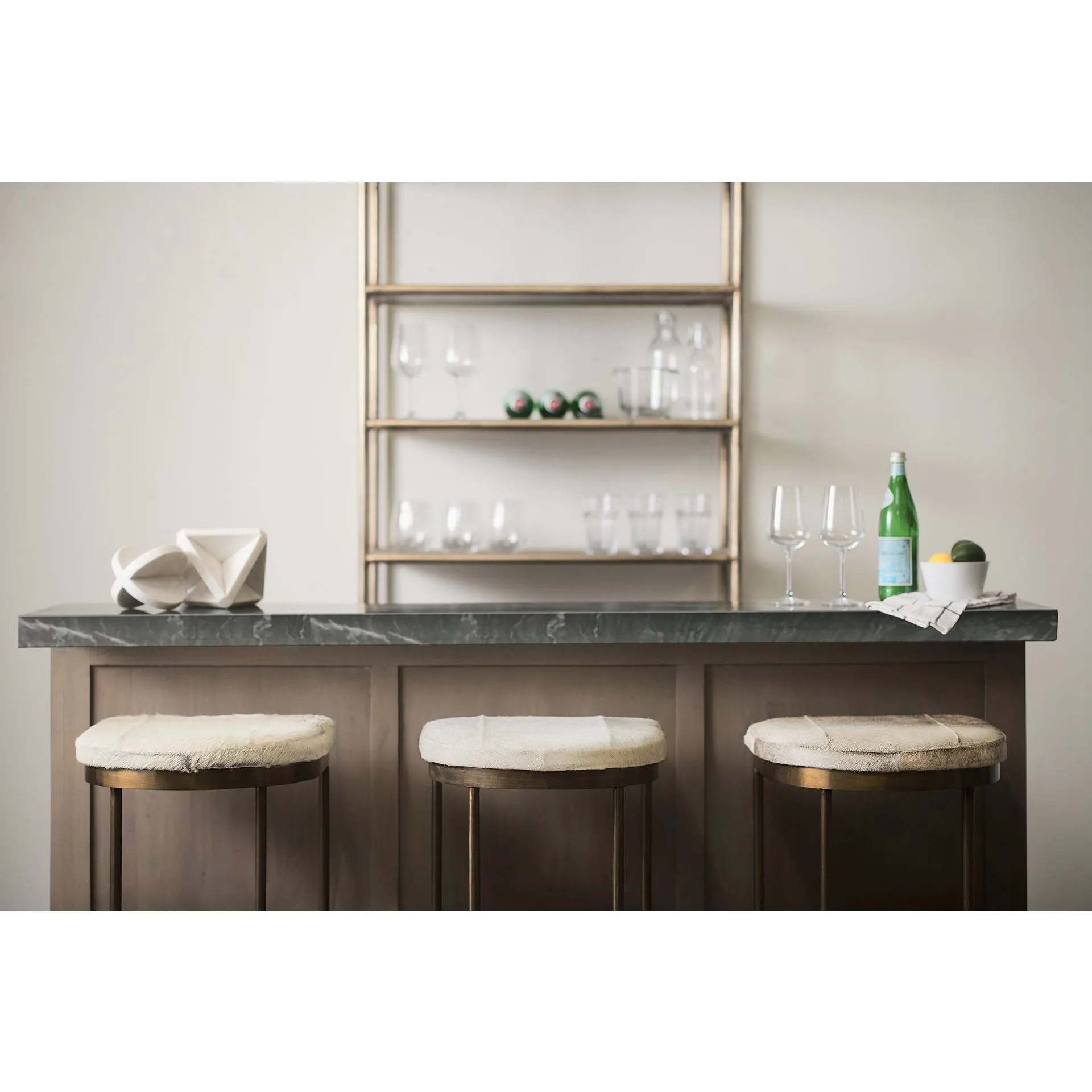 Arjun Gray Hair-On-Hide | Gold Metal | Bar Stool