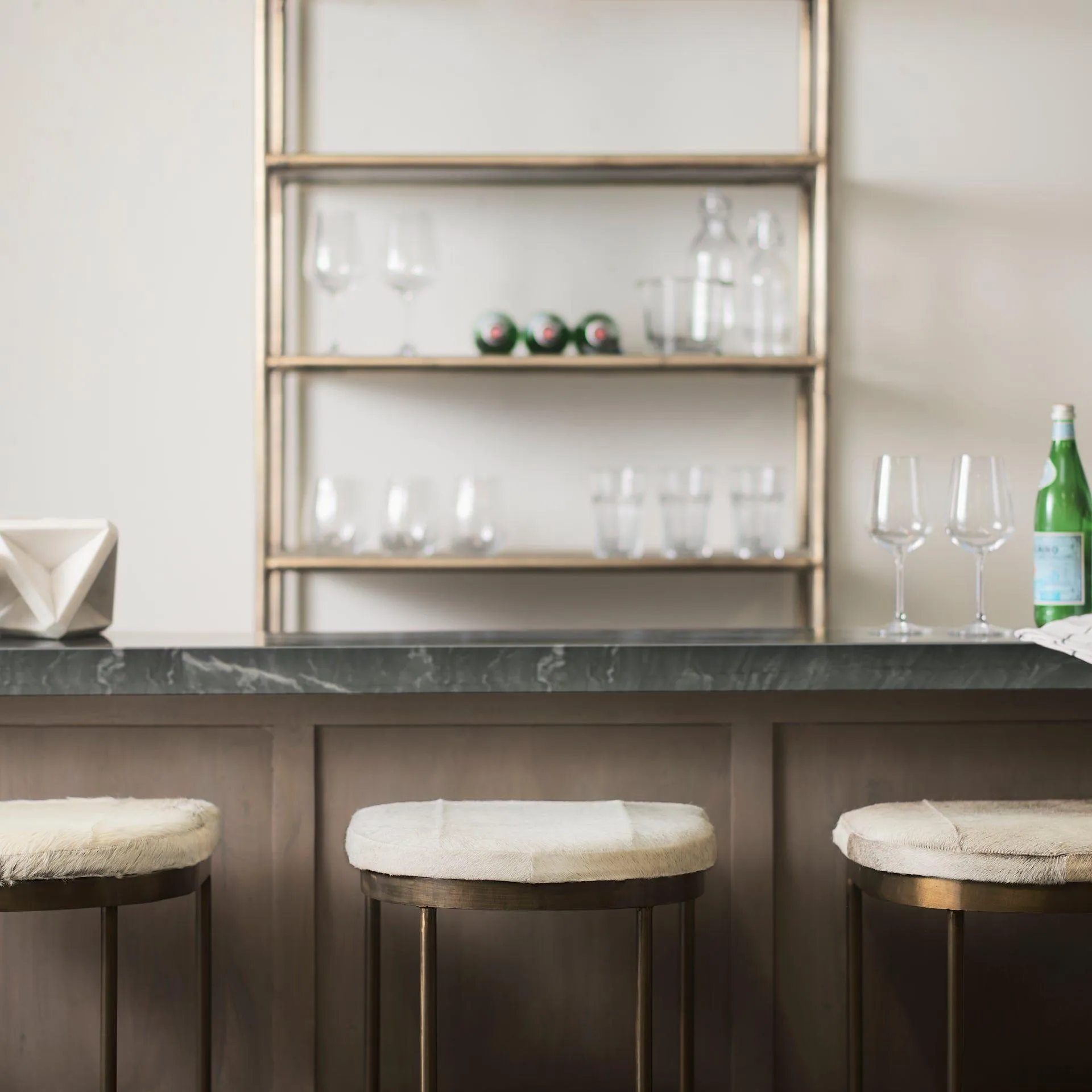 Arjun Gray Hair-On-Hide | Gold Metal | Bar Stool