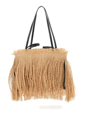Beige Shopper With Hanging Fringes Design
