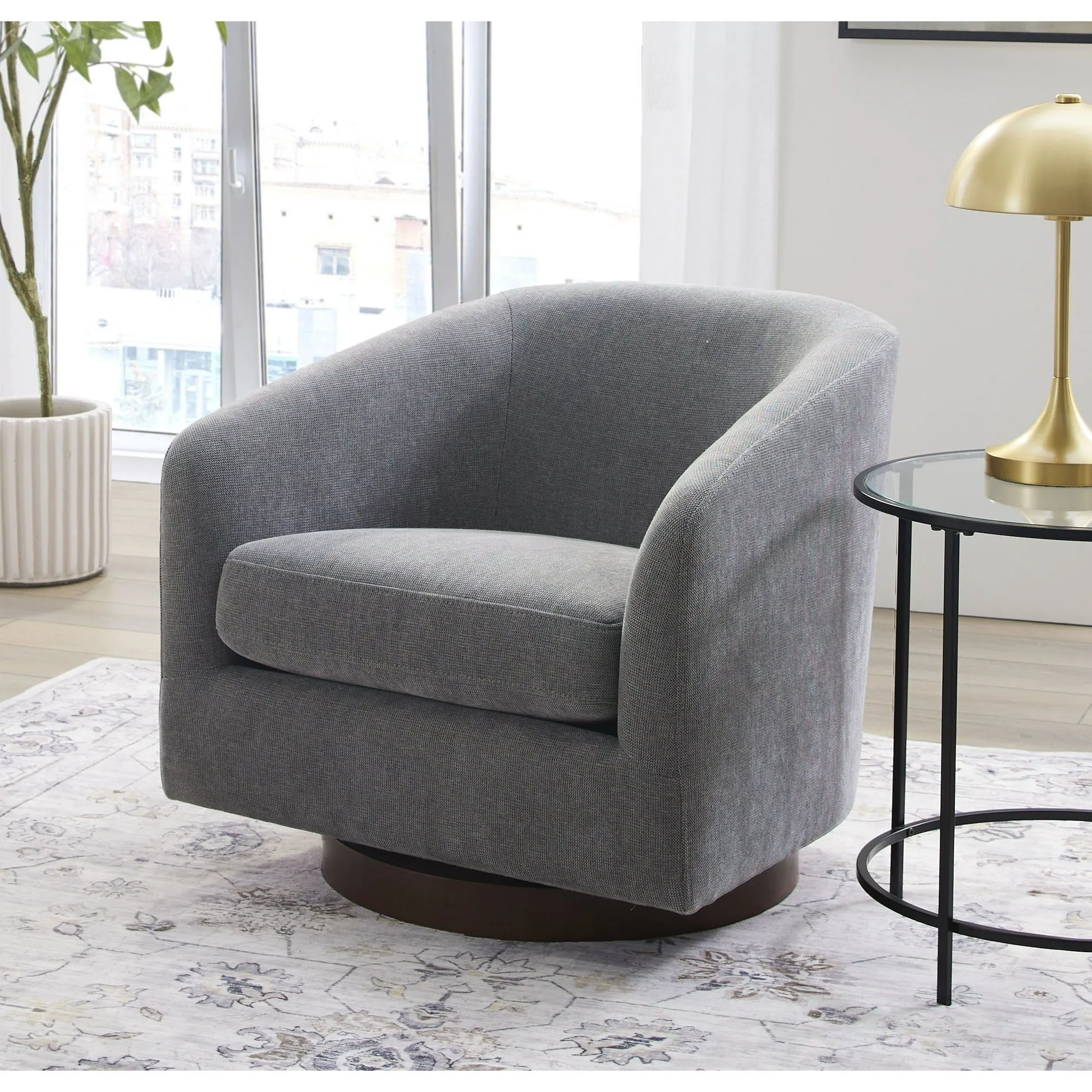 Better Homes & Gardens KF.A1079-PEW Bradford Wooden Base Modern Swivel Chair, Gray