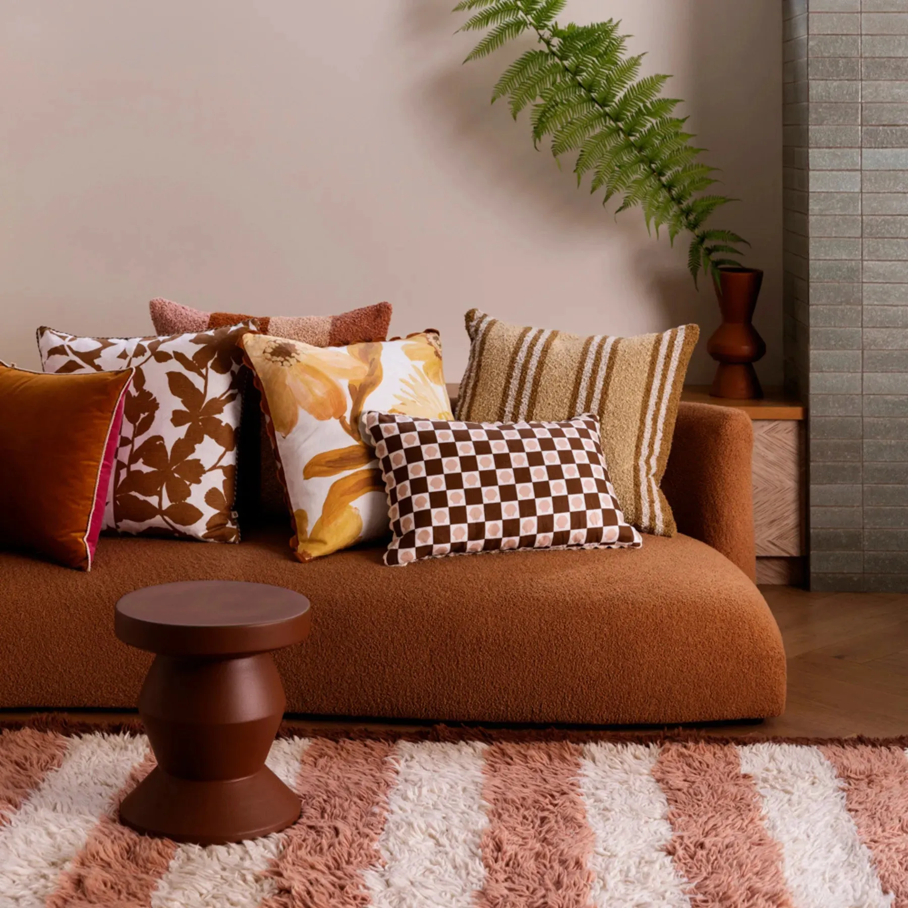 Boucle Trio Stripe Cushion - Ivory Sand