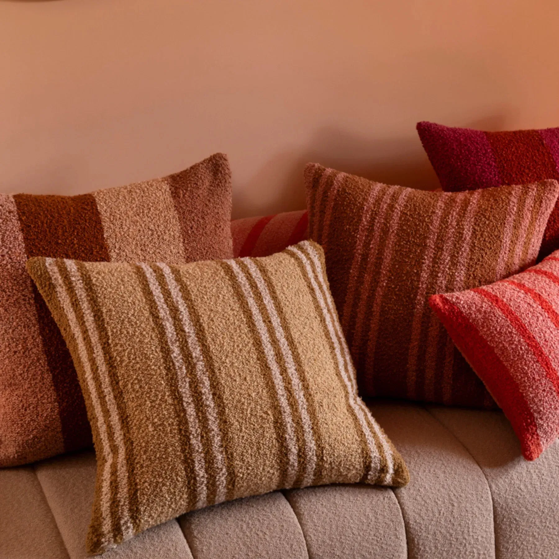 Boucle Trio Stripe Cushion - Ivory Sand