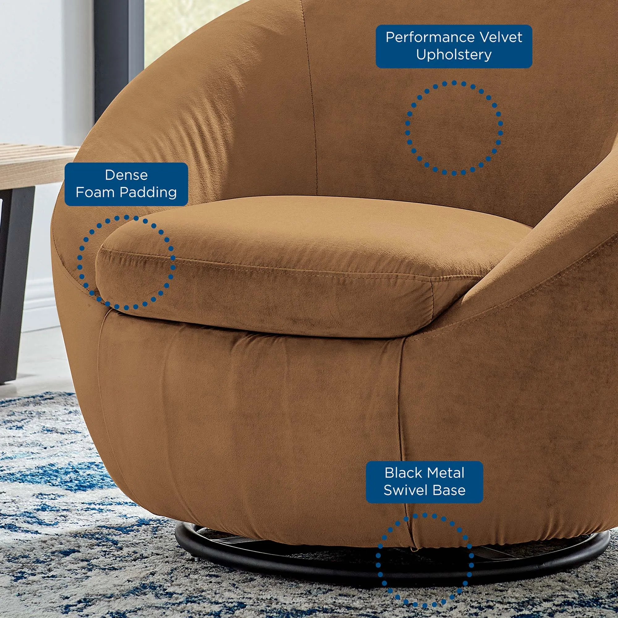 Buttercup Performance Velvet Swivel Chair by Modway
