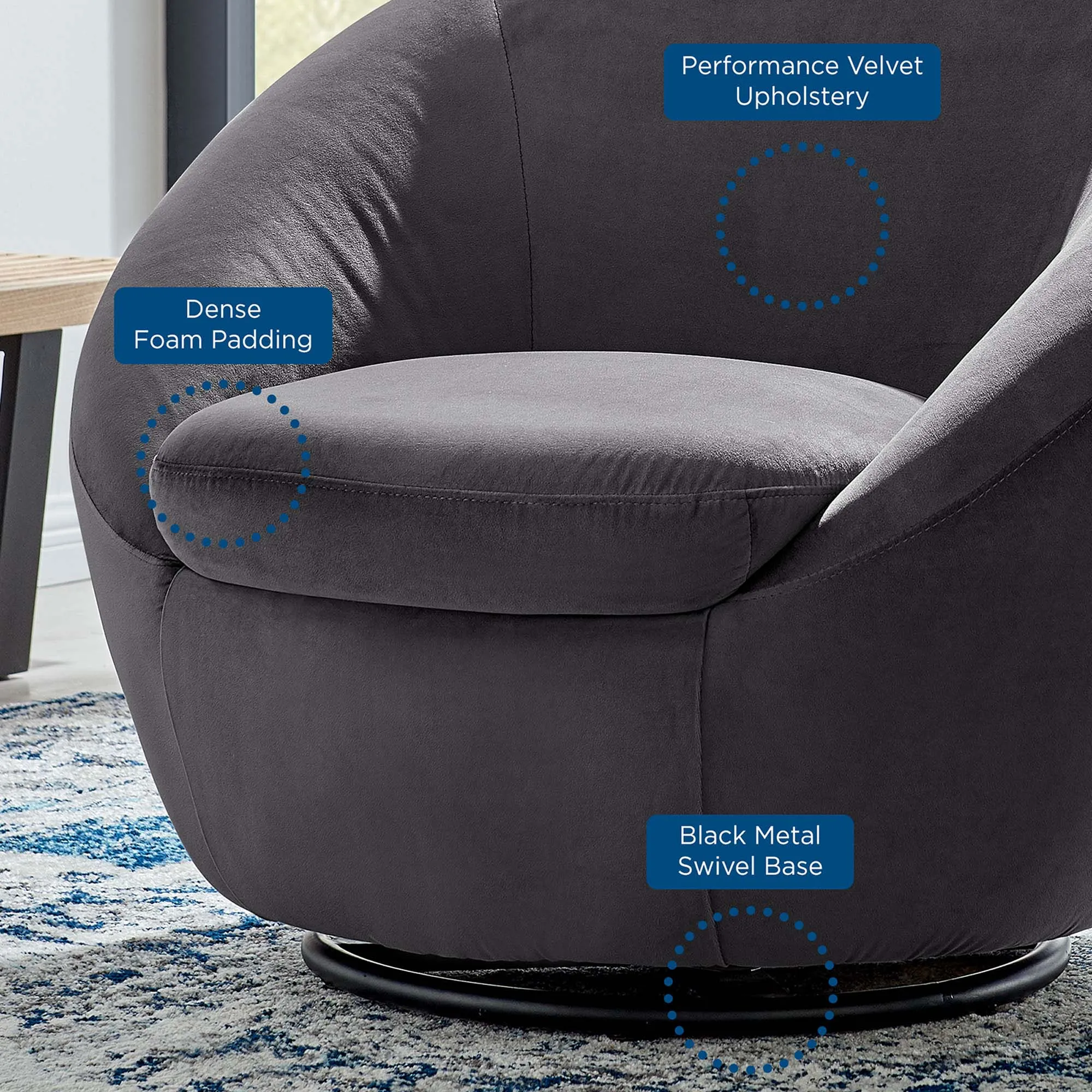 Buttercup Performance Velvet Swivel Chair by Modway
