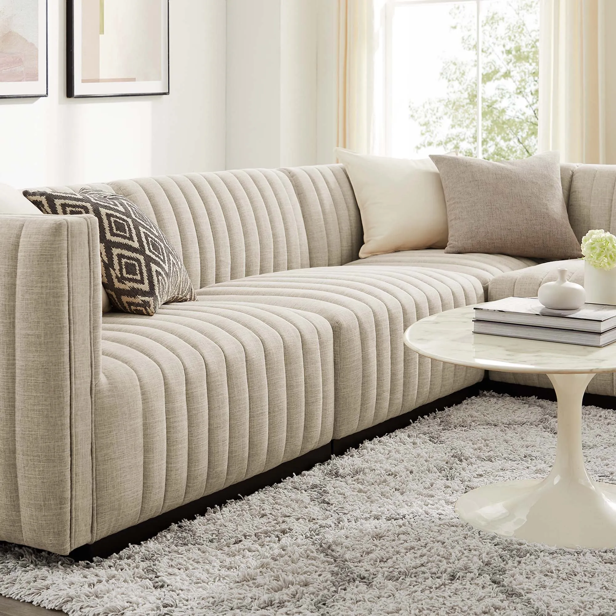 Conjure 4-Piece Channel Tufted Upholstered Fabric L-Shaped Sectional by Modway