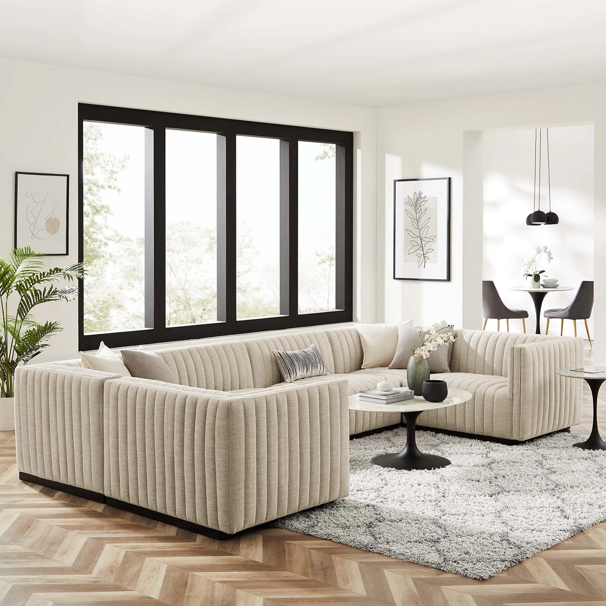 Conjure 6-Piece Channel Tufted Upholstered Fabric U-Shaped Sectional by Modway