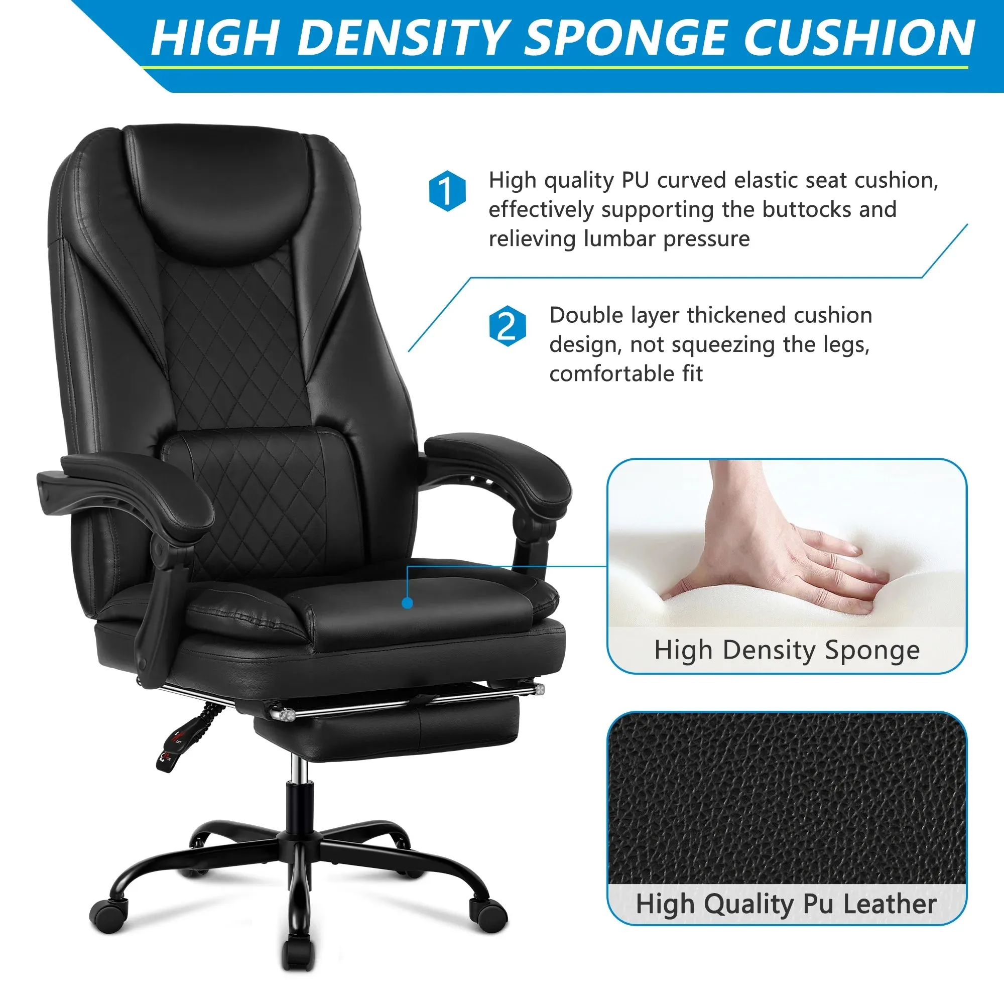 Coolhut 300PY-Black Executive Office Chair With Foot Rest, Black