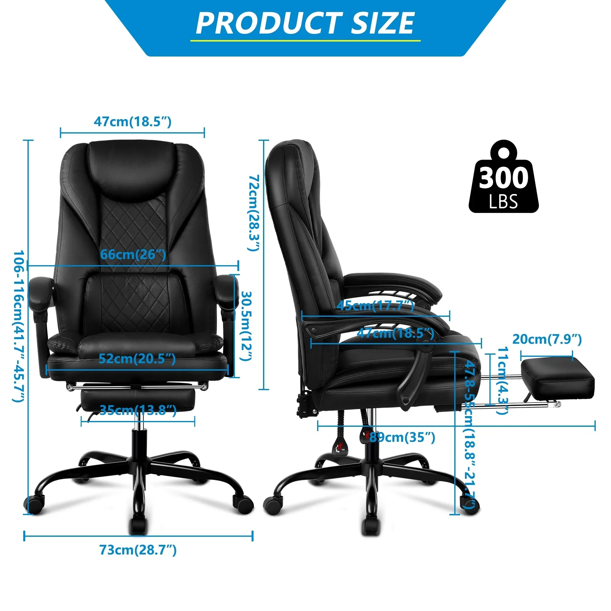Coolhut 300PY-Black Executive Office Chair With Foot Rest, Black