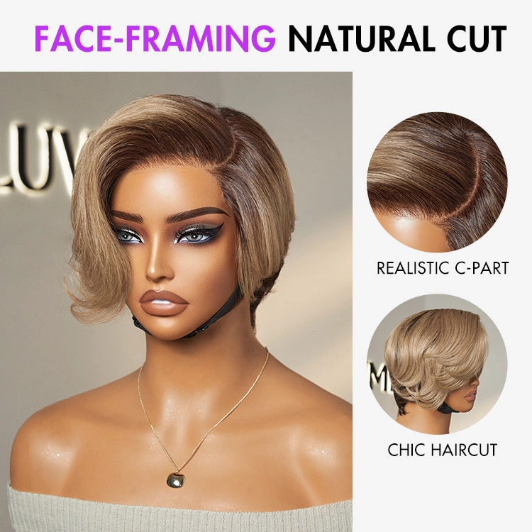 Crazy Wednesday | Ash Blonde Peekaboo Brown Pixie Cut Wig Glueless Minimalist HD Lace Short Blonde Wig Pre-Cut Lace