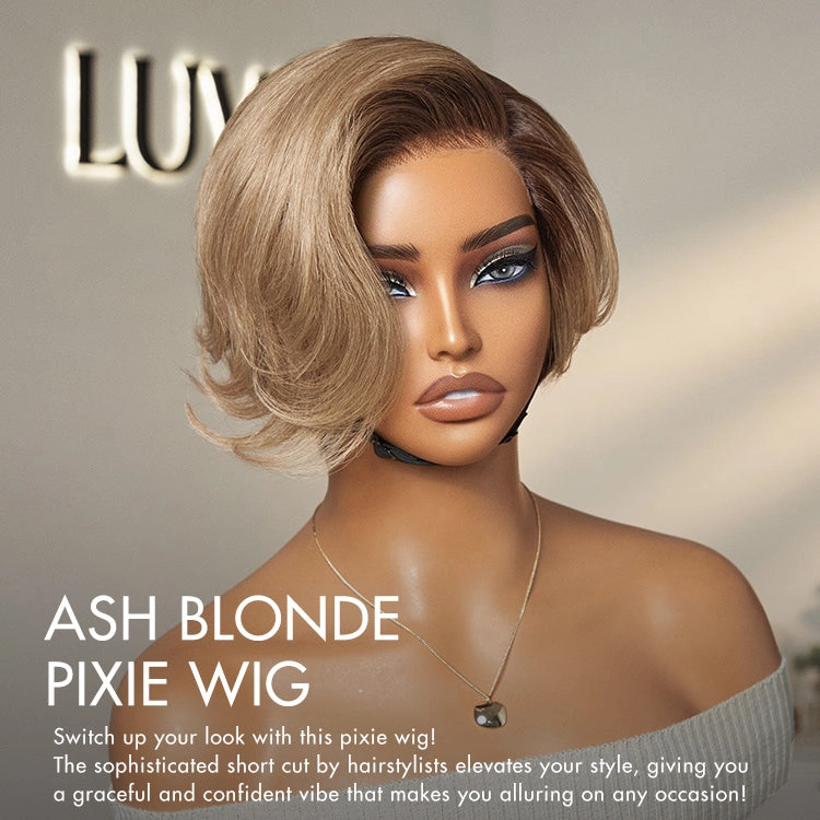 Crazy Wednesday | Ash Blonde Peekaboo Brown Pixie Cut Wig Glueless Minimalist HD Lace Short Blonde Wig Pre-Cut Lace