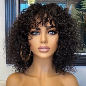 Crazy Wednesday | Beginner Friendly Water Wave Minimalist Lace Glueless Short Curly Wig with Bangs