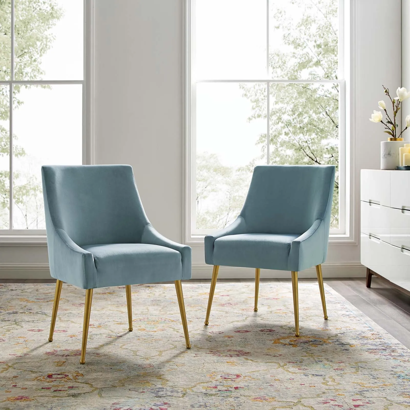 Discern Upholstered Performance Velvet Dining Chair Set of 2 by Modway