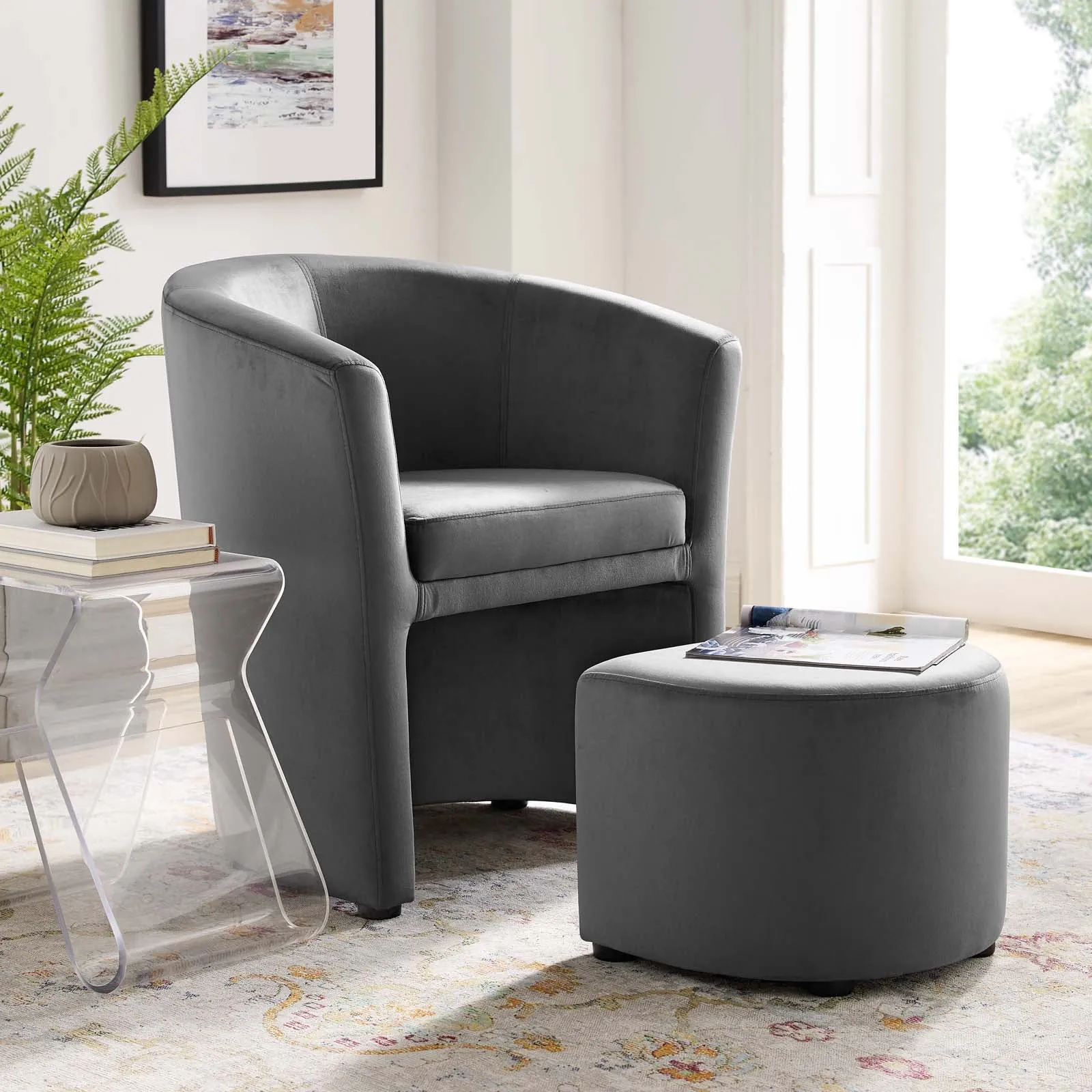 Divulge Performance Velvet Arm Chair and Ottoman Set by Modway