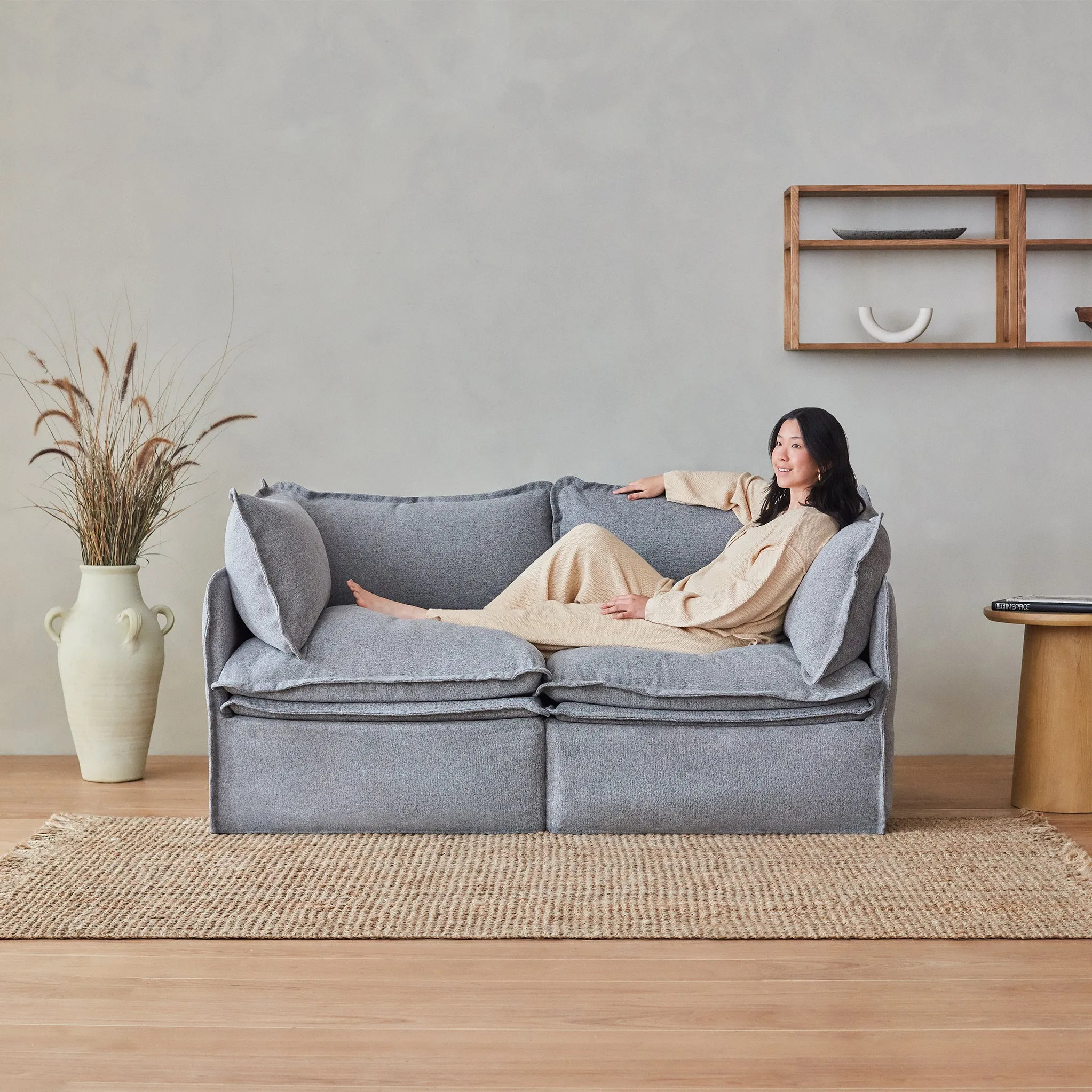 Elevate Comfort Layer Set for 7-Seater Open-Ends U-Sectional | Plush Weave in Eggshell