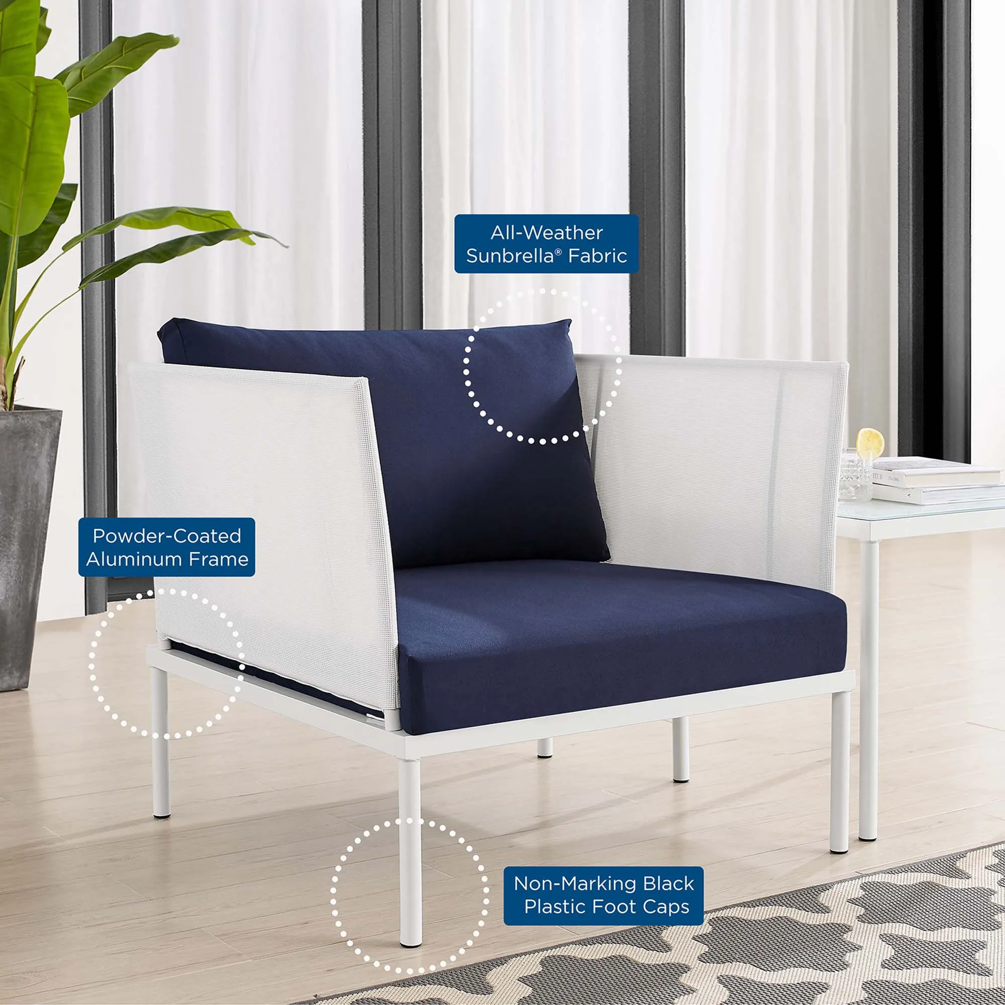 Harmony 3-Piece  Sunbrella® Outdoor Patio Aluminum Seating Set by Modway