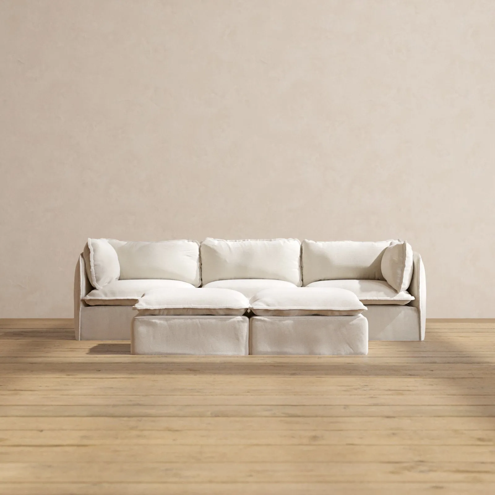 Modular Performance 3-Seater   Bench Ottoman in Flour | Deluxe Blend