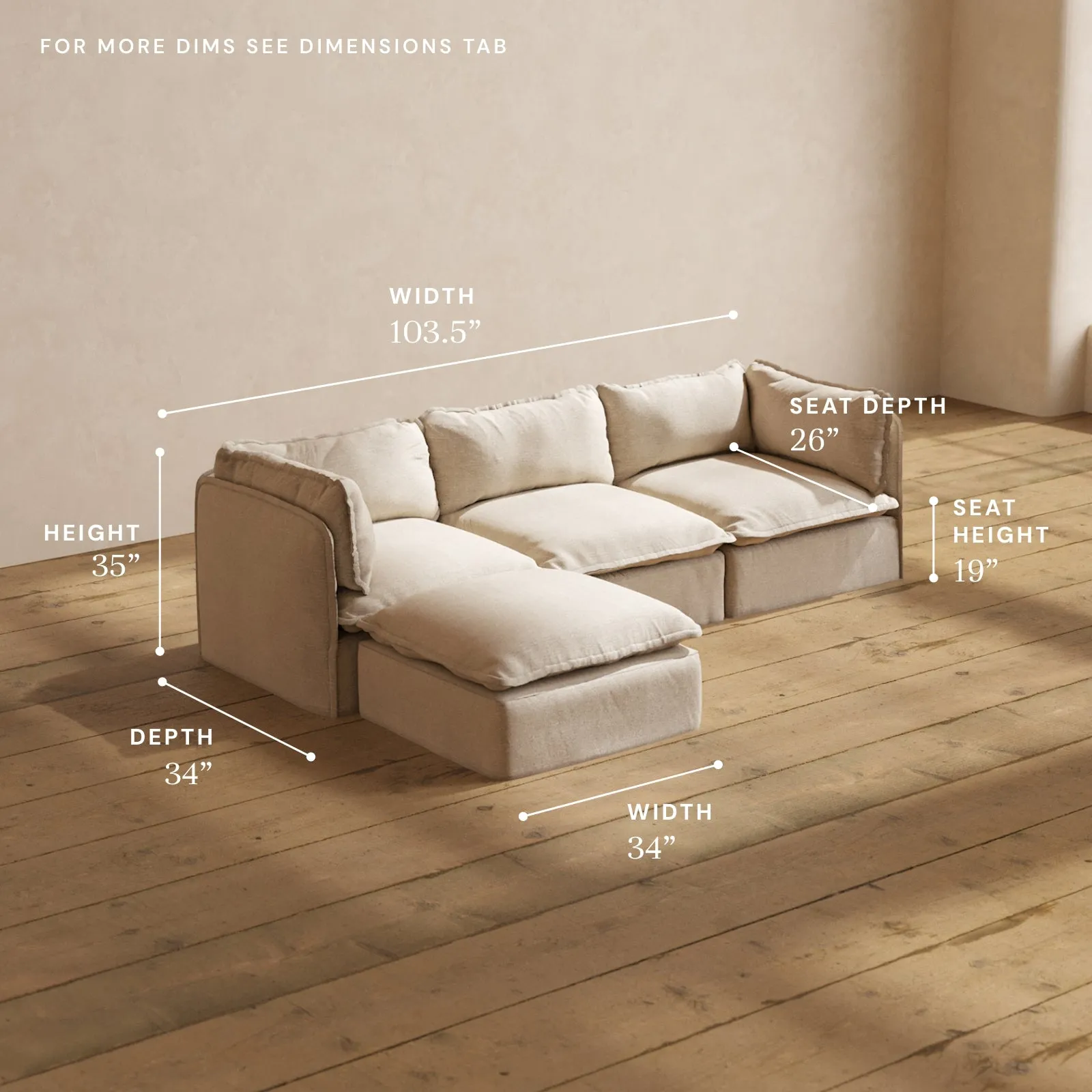 Modular Performance 3-Seater Sectional in Oat | Relaxed Blend
