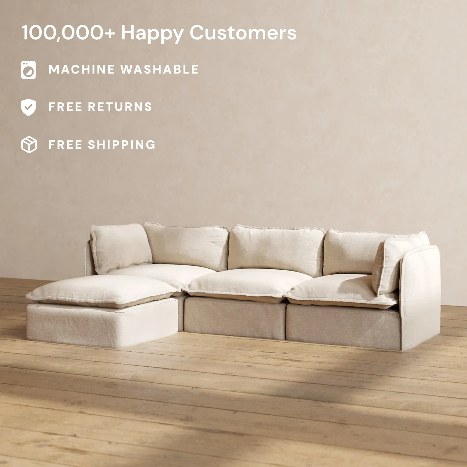 Modular Performance 3-Seater Sectional in Oat | Relaxed Blend