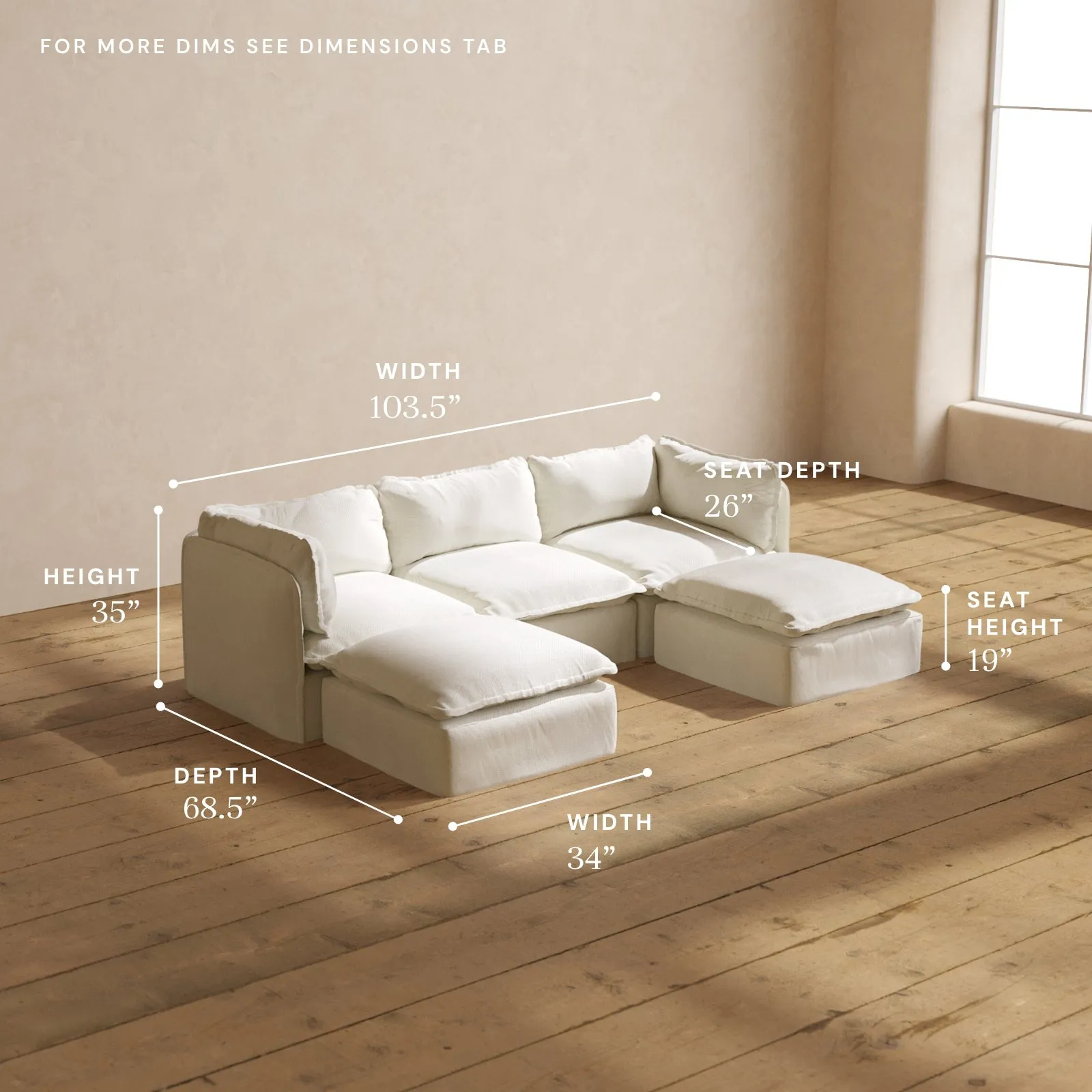 Modular Performance 3-Seater U-Sectional in Eggshell | Relaxed Blend