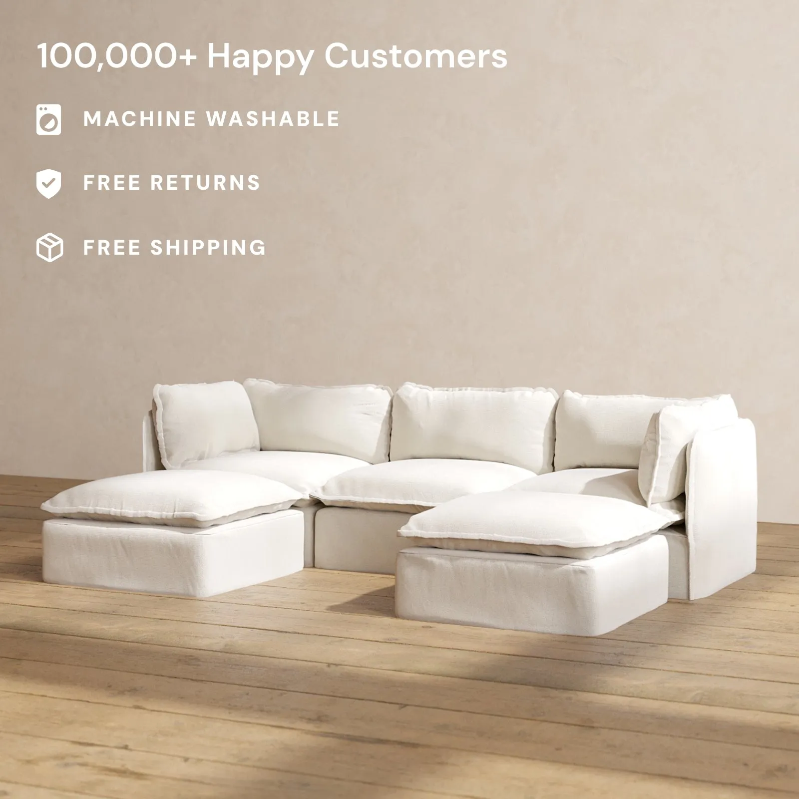 Modular Performance 3-Seater U-Sectional in Flour | Relaxed Blend