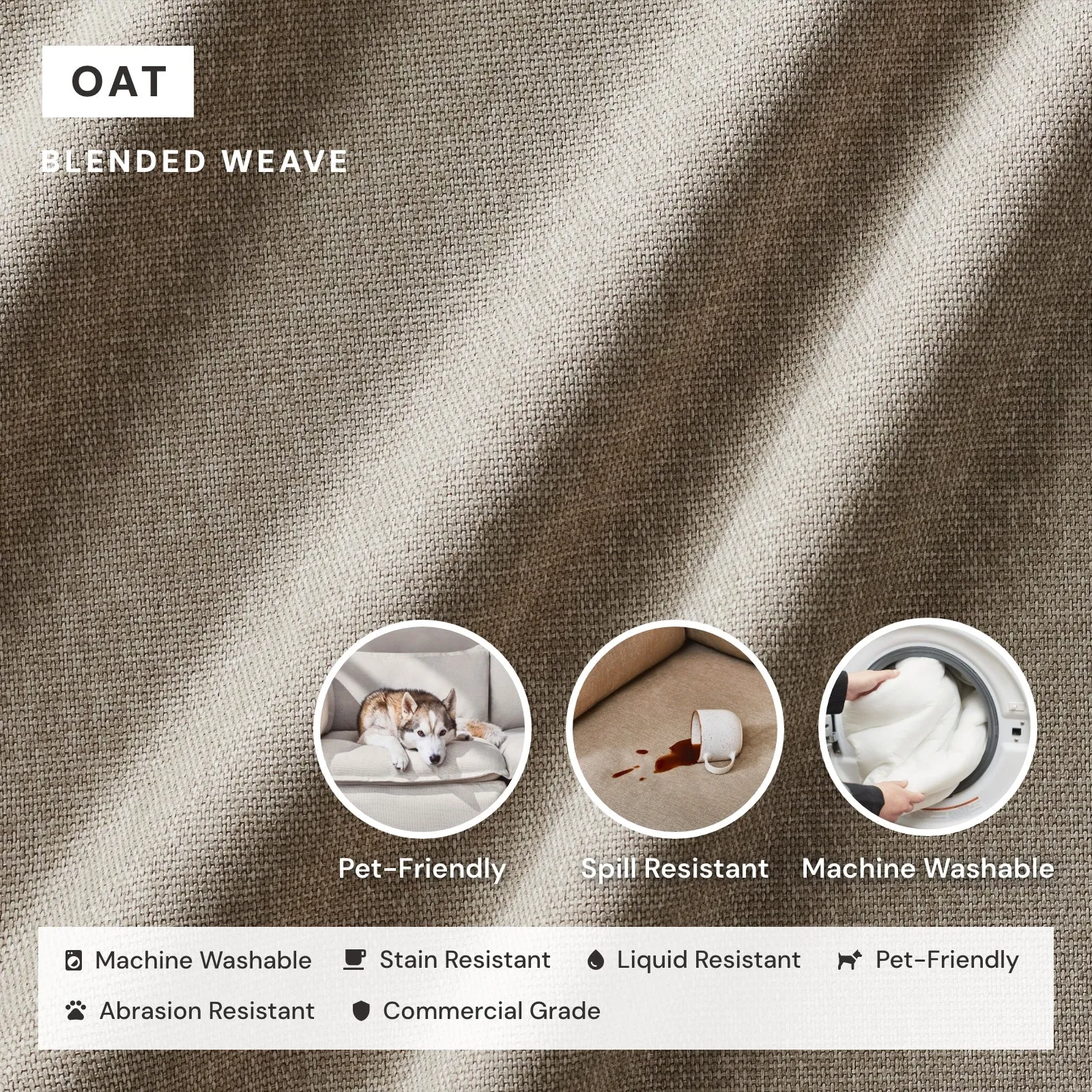 Modular Performance 3-Seater U-Sectional in Oat | Relaxed Blend