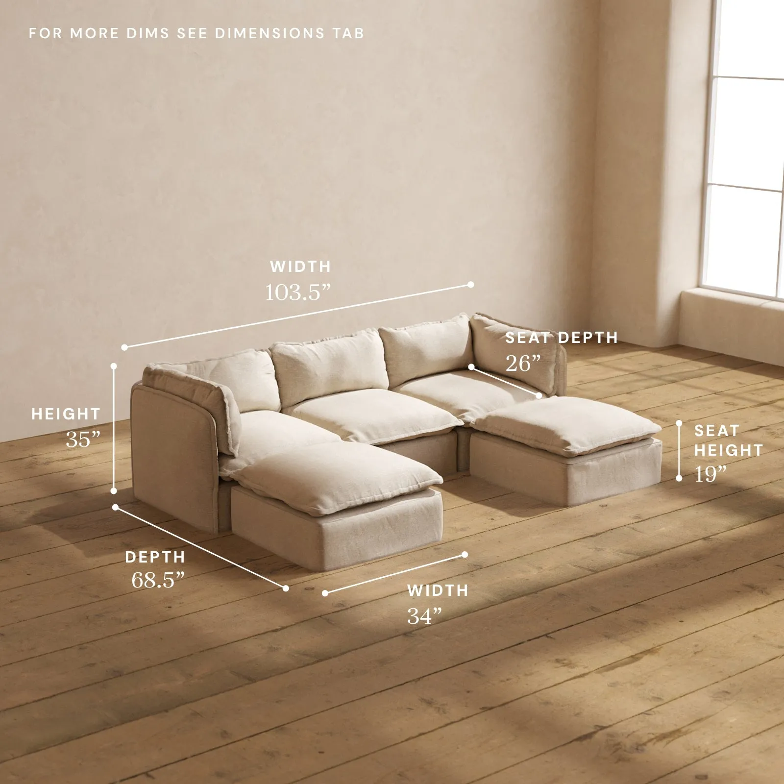 Modular Performance 3-Seater U-Sectional in Oat | Relaxed Blend