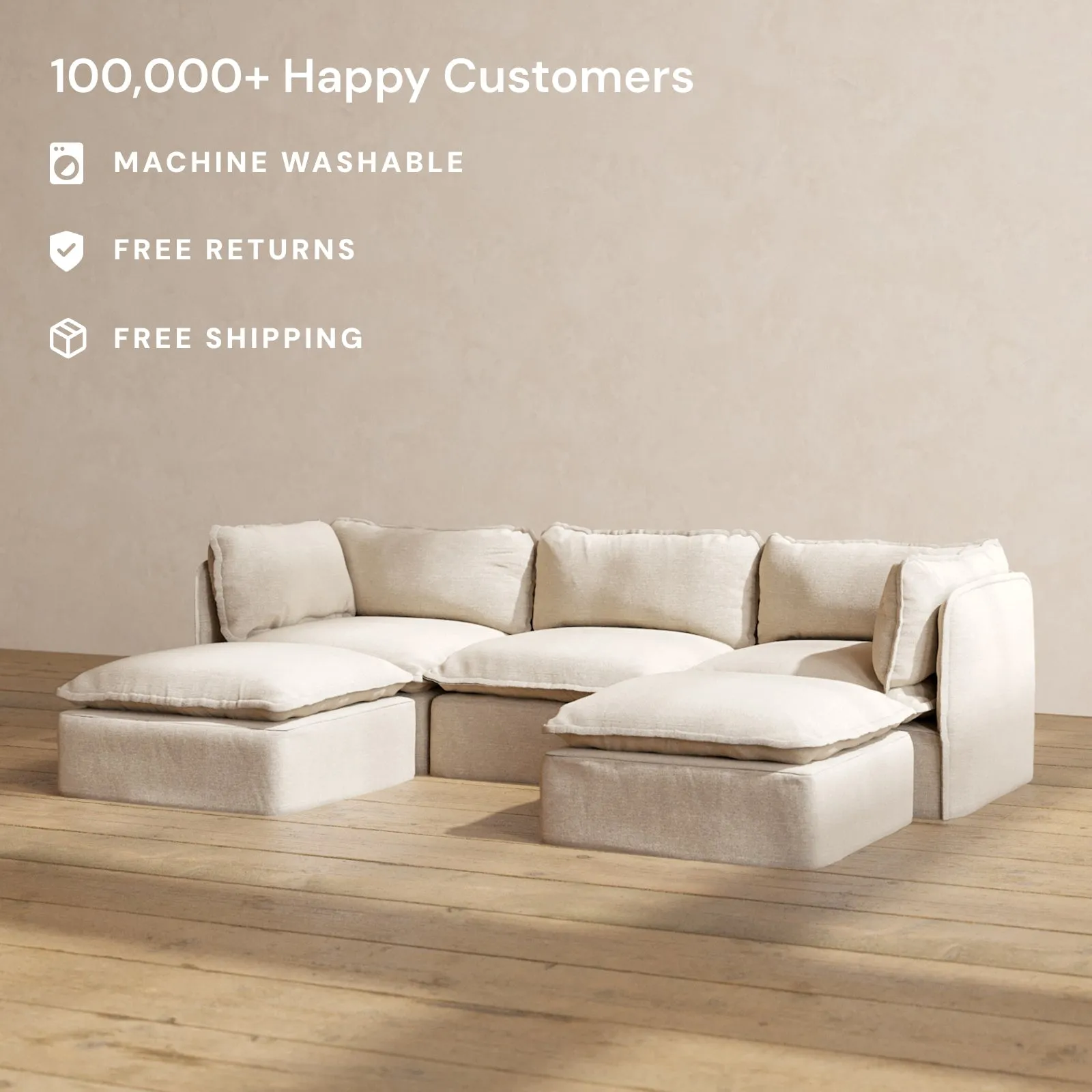 Modular Performance 3-Seater U-Sectional in Oat | Relaxed Blend