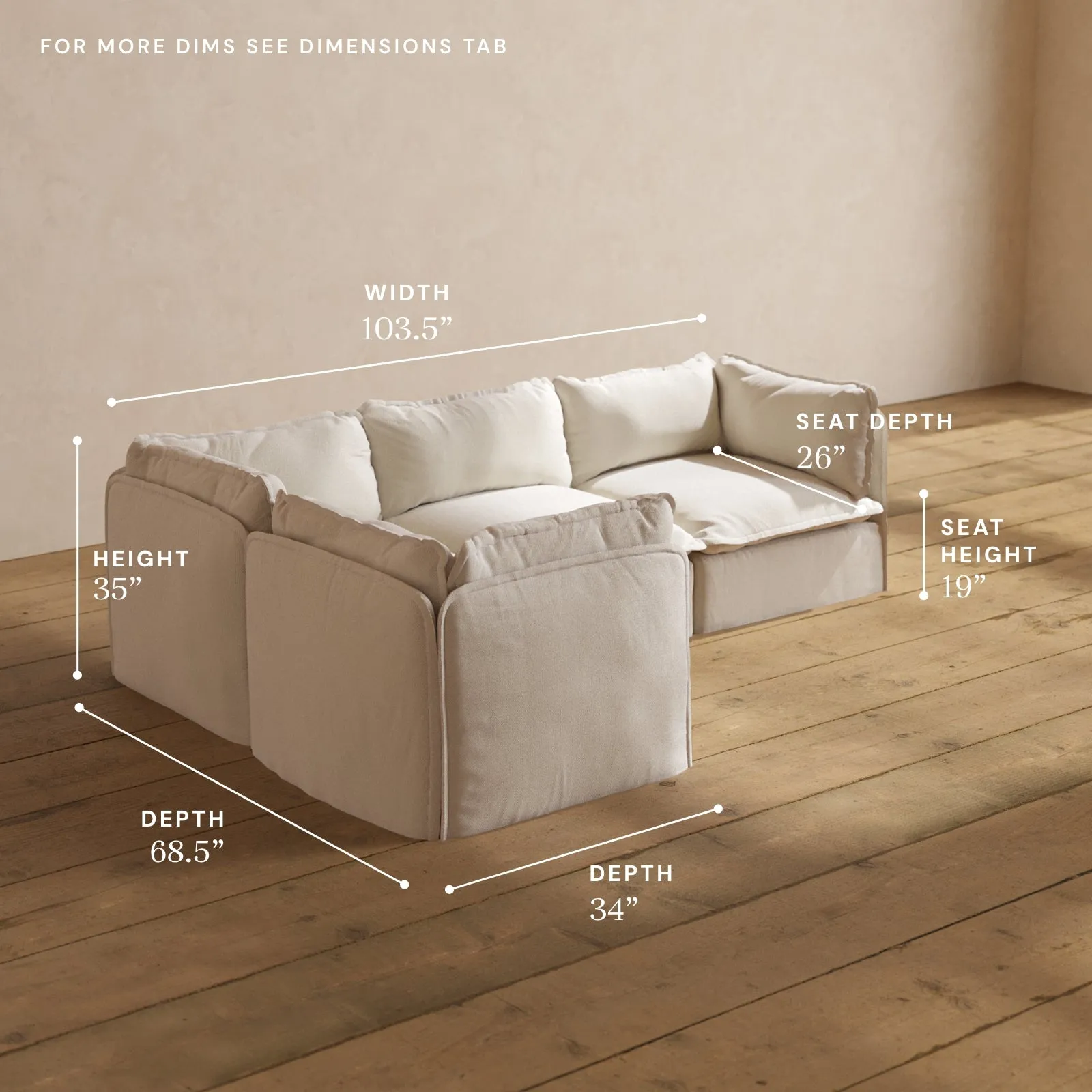 Modular Performance 4-Seater Corner Sectional in Flour | Relaxed Blend