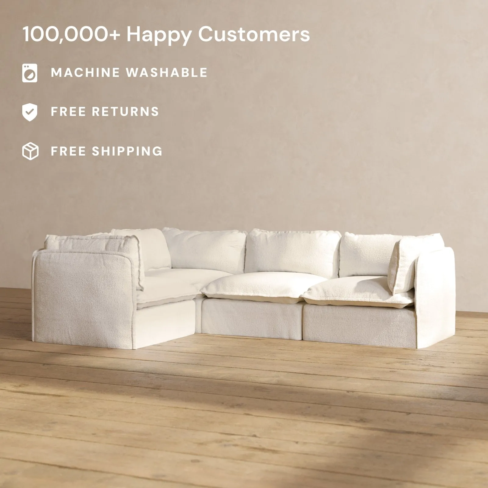 Modular Performance 4-Seater Corner Sectional in Mousse | Relaxed Blend