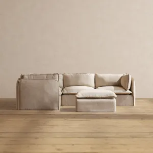 Modular Performance 4-Seater Corner Sectional   Ottoman in Oat | Deluxe Blend