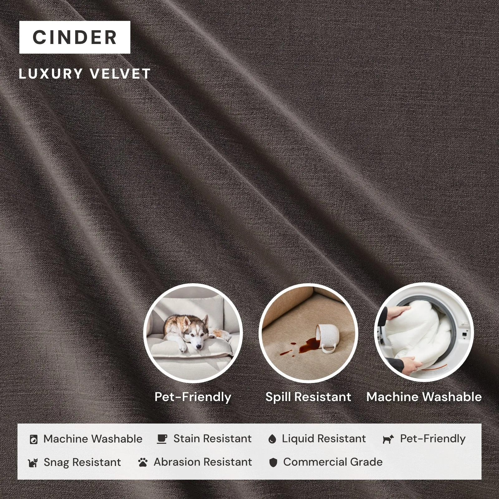 Modular Performance 4-Seater U-Sectional in Cinder | Deluxe Blend