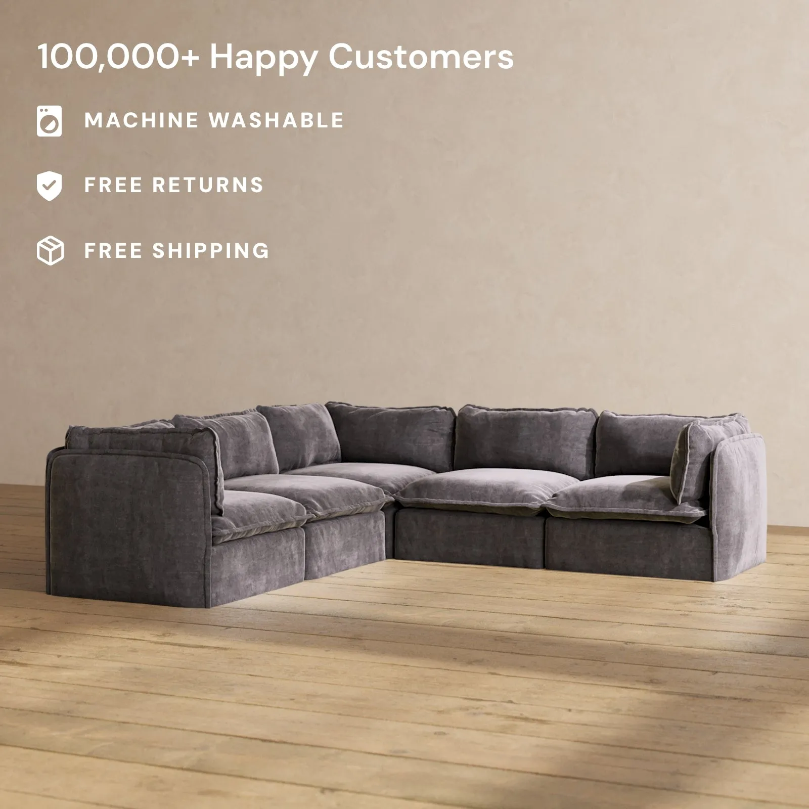 Modular Performance 5-Seater Corner Sectional in Cinder | Deluxe Blend