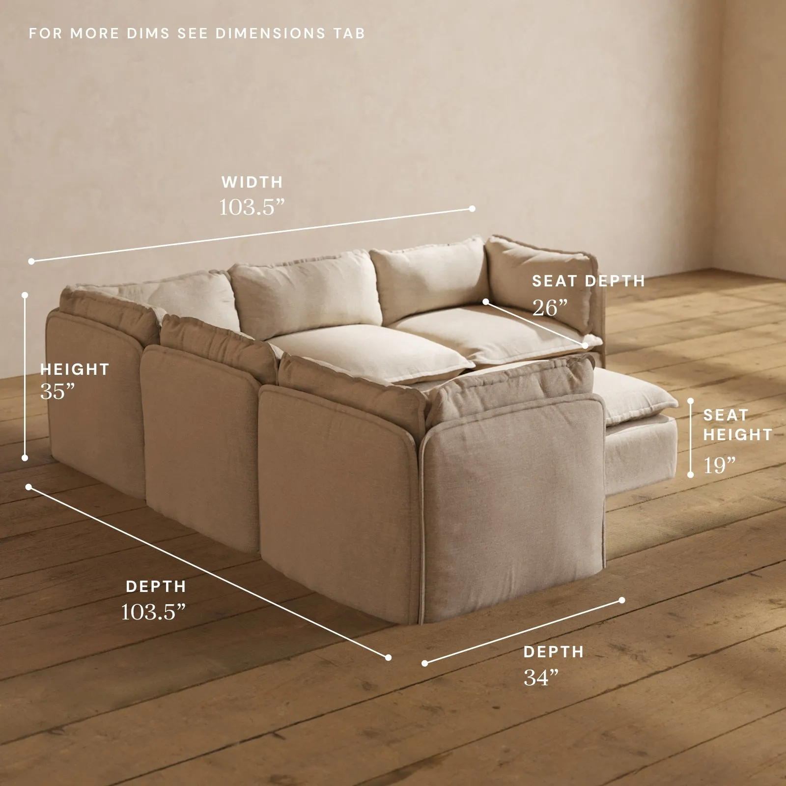 Modular Performance 5-Seater Corner Sectional   Ottoman in Oat | Relaxed Blend