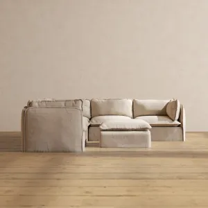 Modular Performance 5-Seater Corner Sectional   Ottoman in Oat | Relaxed Blend