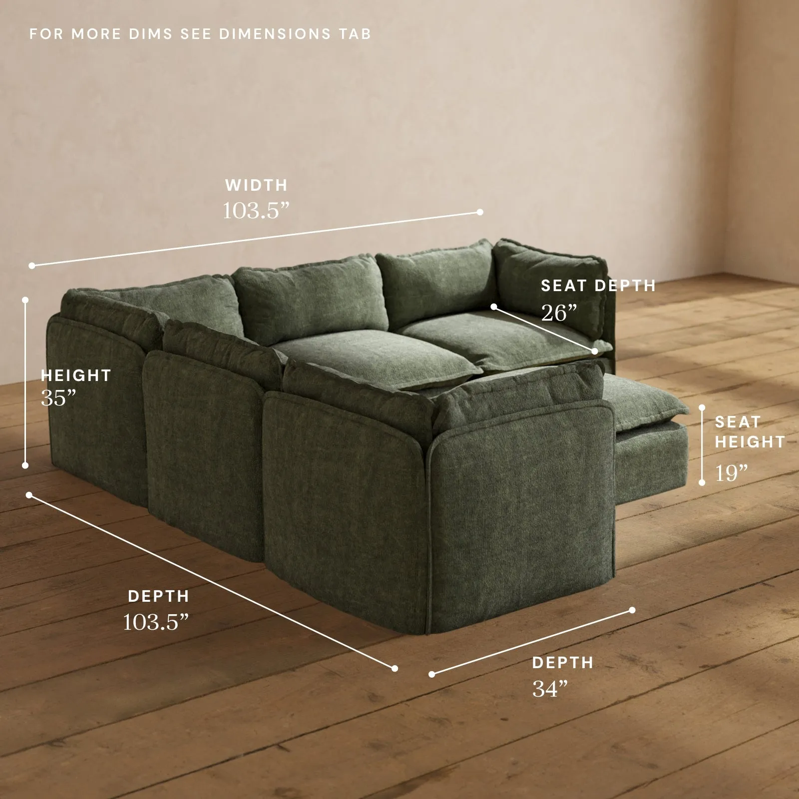 Modular Performance 5-Seater Corner Sectional   Ottoman in Willow | Relaxed Blend