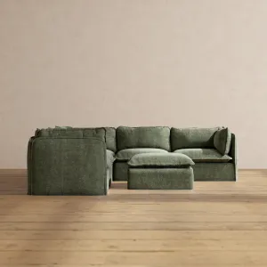 Modular Performance 5-Seater Corner Sectional   Ottoman in Willow | Relaxed Blend