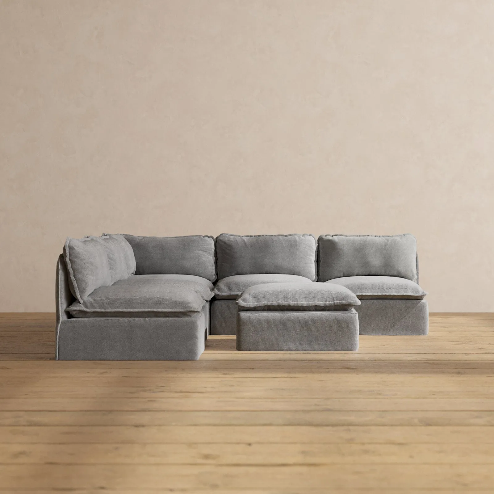 Modular Performance 5-Seater Open-Ends Corner Sectional   Ottoman in Ash | Deluxe Blend