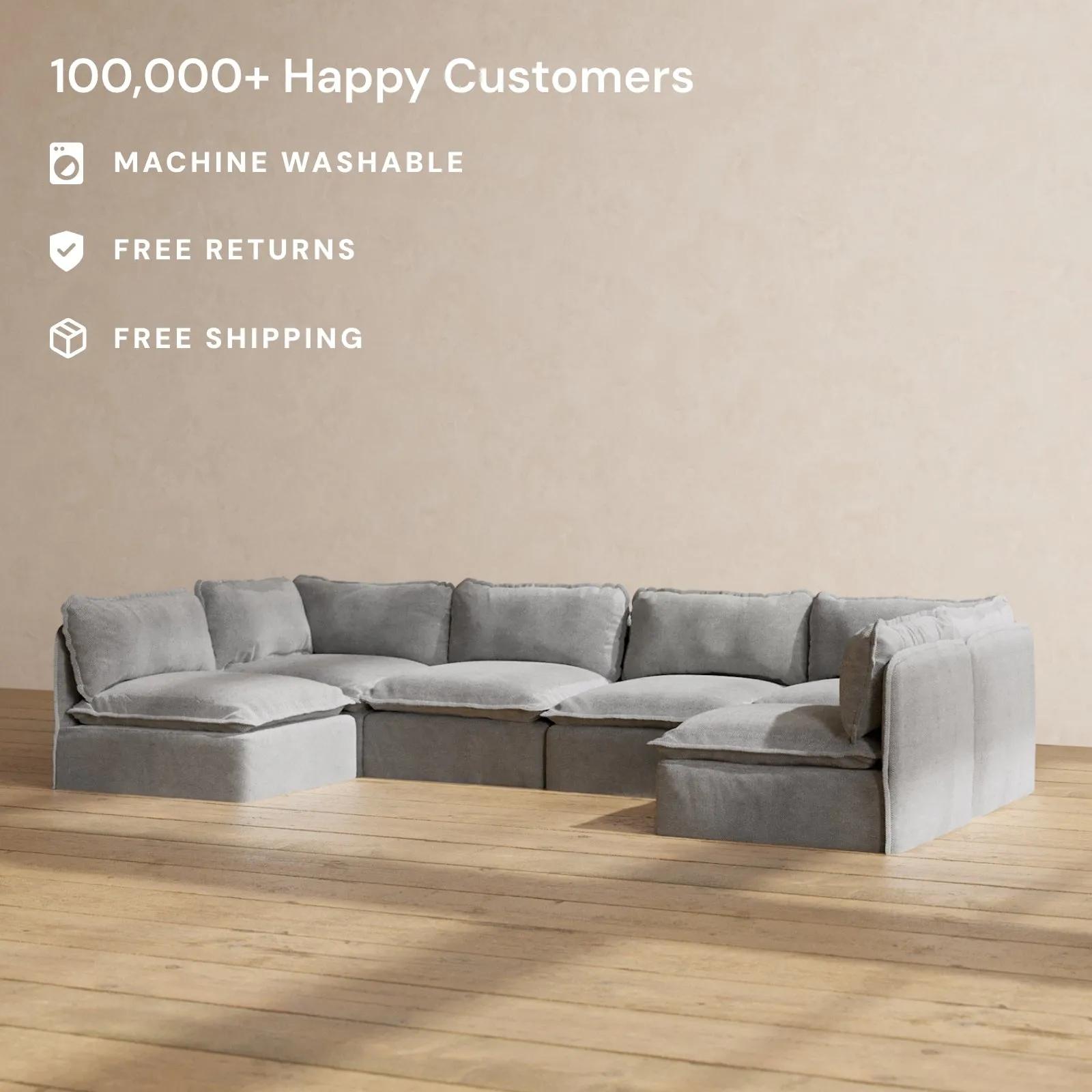 Modular Performance 6-Seater Open-Ends U-Sectional in Ash | Deluxe Blend