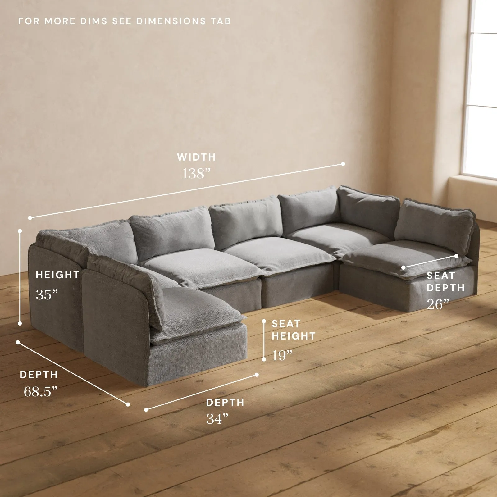 Modular Performance 6-Seater Open-Ends U-Sectional in Ash | Deluxe Blend